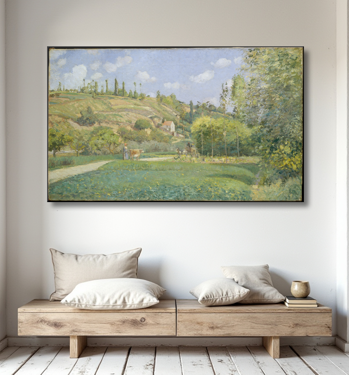 Reproduction A Cowherd at Valhermeil, Auvers-sur-Oise de Camille Pissarro avec decor