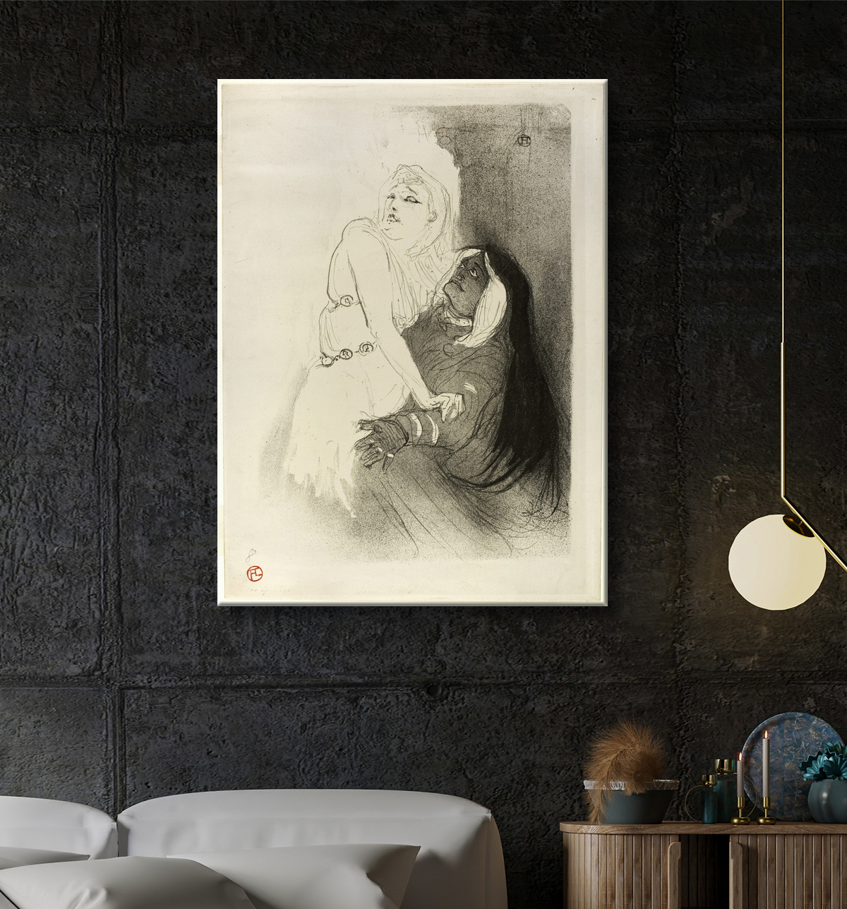 Reproduction A la Renaissance : Sarah Bernhardt dans Phèdre de Henri de Toulouse-Lautrec avec decor