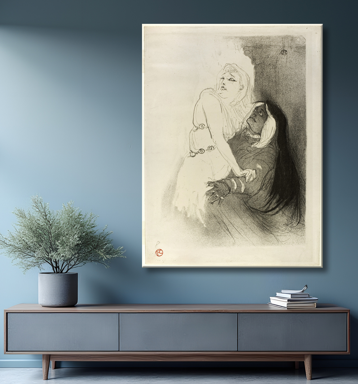 Reproduction A la Renaissance : Sarah Bernhardt dans Phèdre de Henri de Toulouse-Lautrec avec decor
