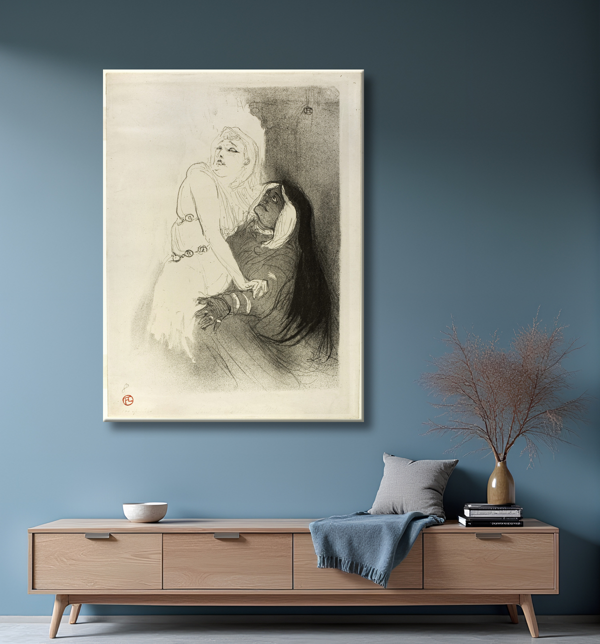 Reproduction A la Renaissance : Sarah Bernhardt dans Phèdre de Henri de Toulouse-Lautrec avec decor