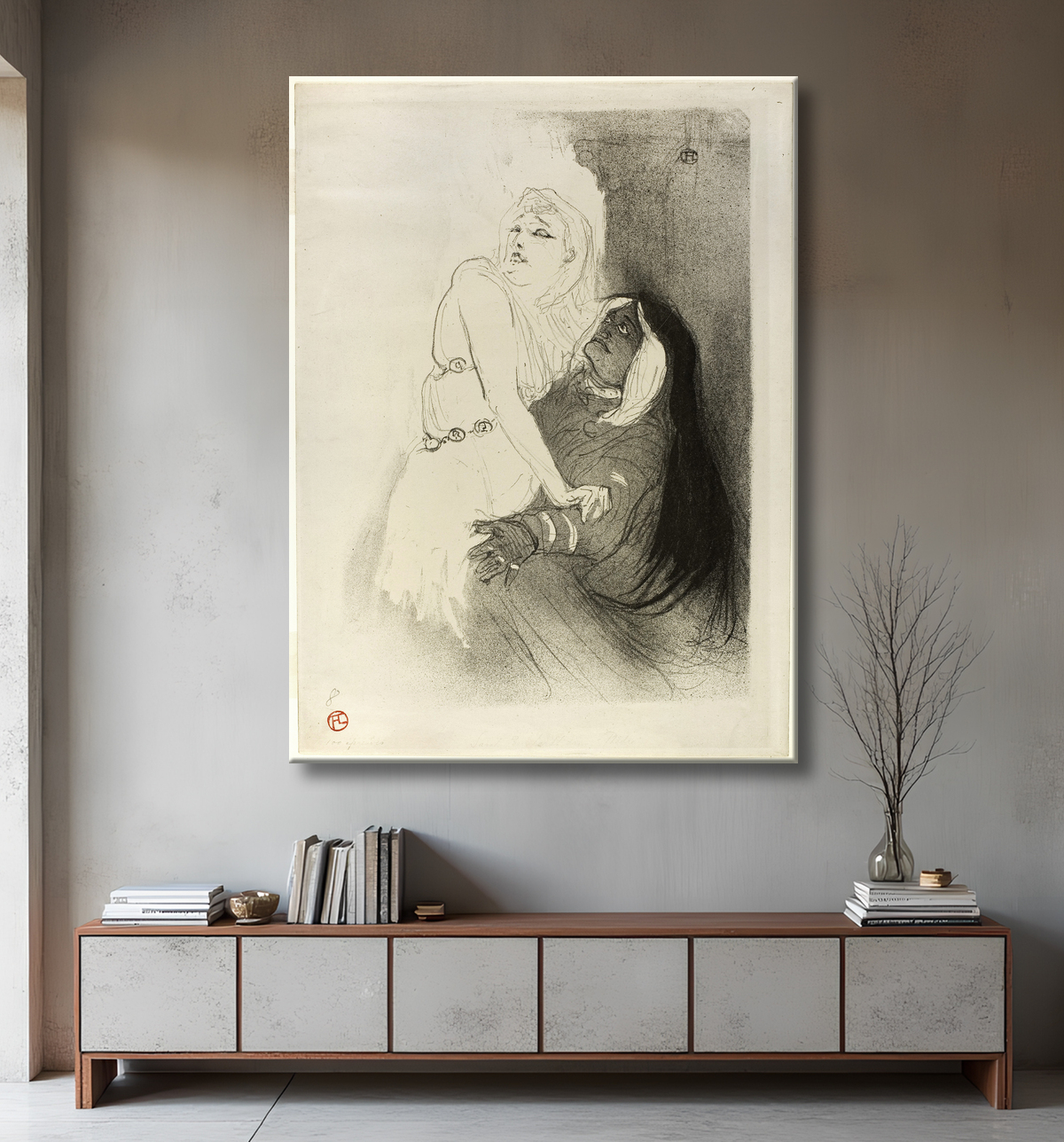 Reproduction A la Renaissance : Sarah Bernhardt dans Phèdre de Henri de Toulouse-Lautrec avec decor