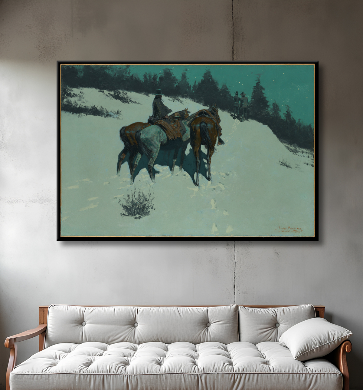 Reproduction A Reconnaissance de Frederic Remington avec decor