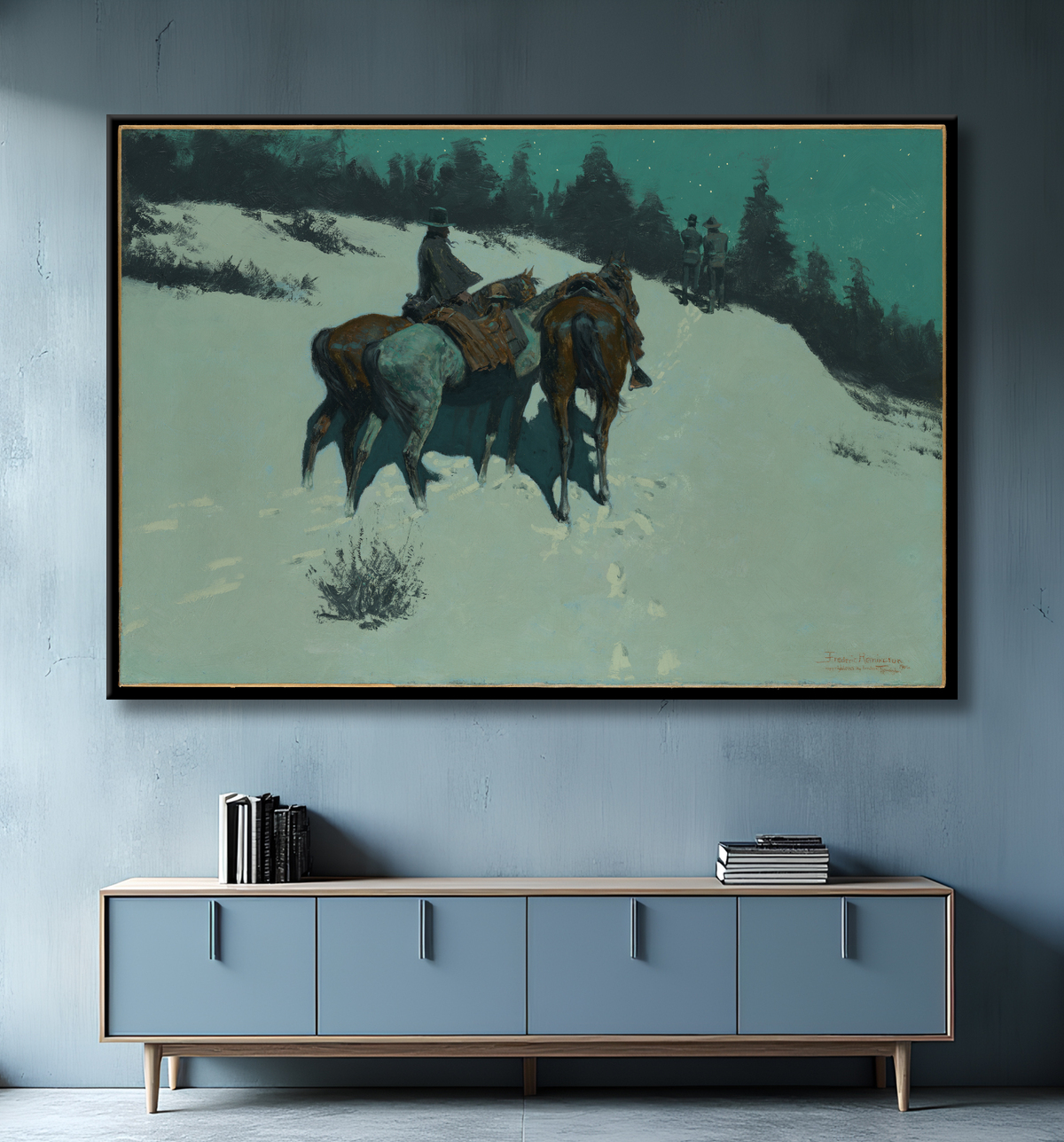 Reproduction A Reconnaissance de Frederic Remington avec decor