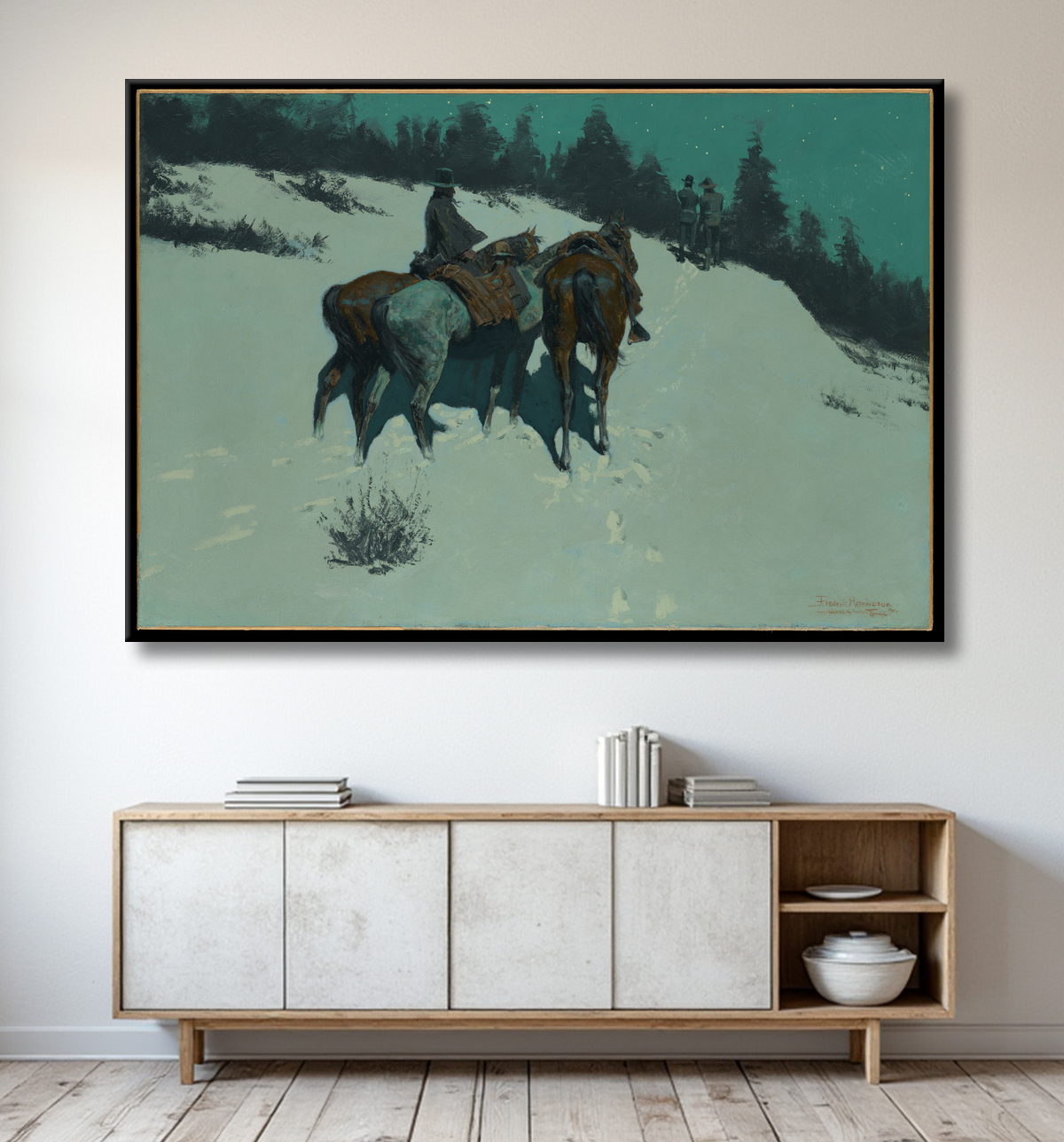 Reproduction A Reconnaissance de Frederic Remington avec decor