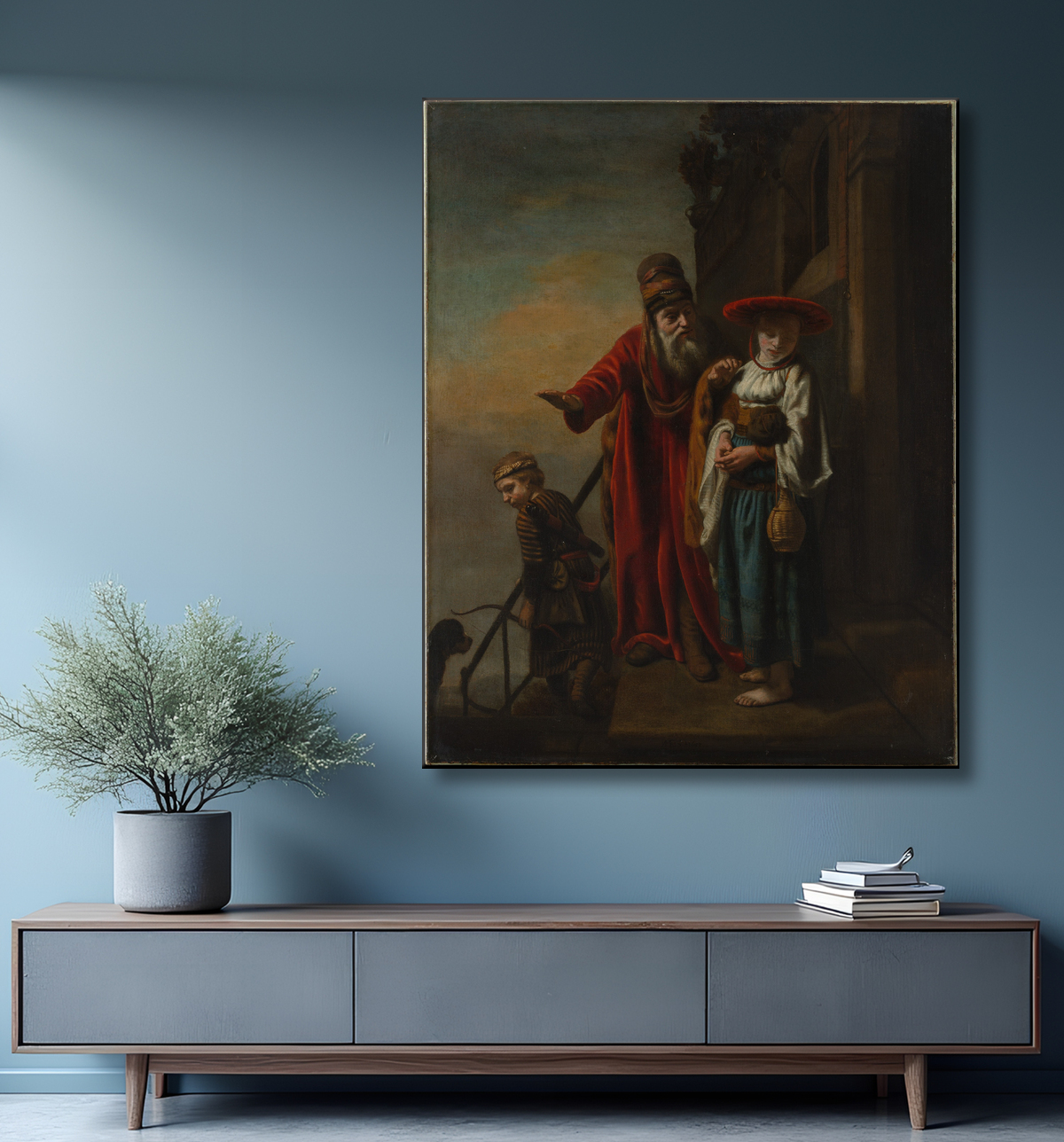 Reproduction Abraham rejetant Agar et Ismaël de Nicolaes Maes avec decor