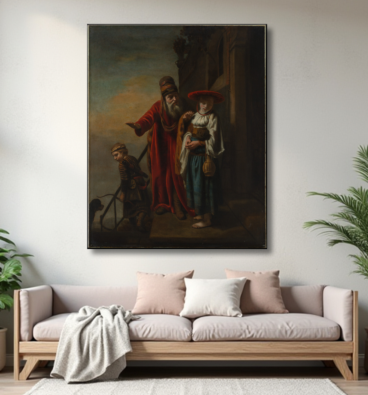 Reproduction Abraham rejetant Agar et Ismaël de Nicolaes Maes avec decor