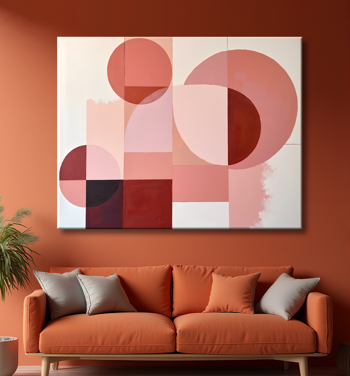 Tableau abstrait rose avec decor