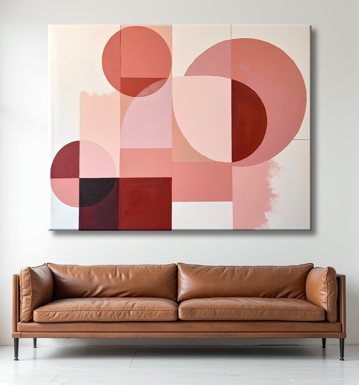 Tableau abstrait rose avec decor
