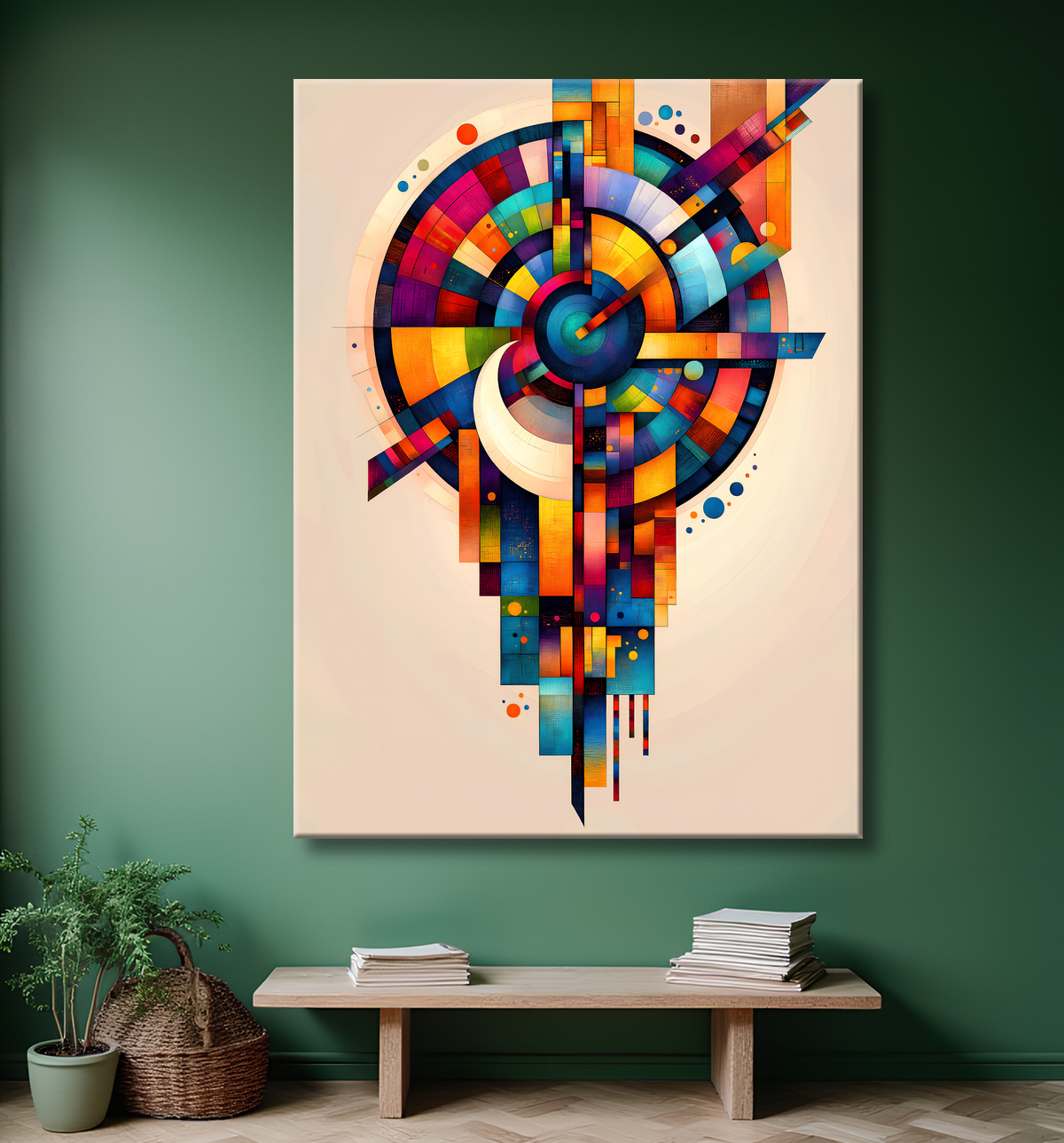 Tableau abstrait motifs africains géométriques et couleurs éclatantes avec decor