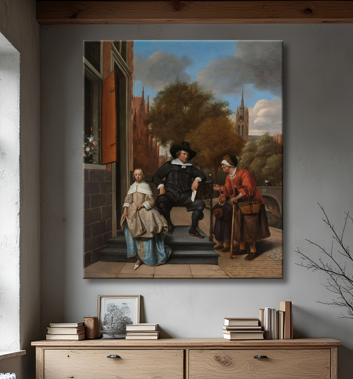 Reproduction Adolf et Catharina Croeser, dits « le bourgmestre de Delft et sa fille » de Jan Havicksz. Steen avec decor
