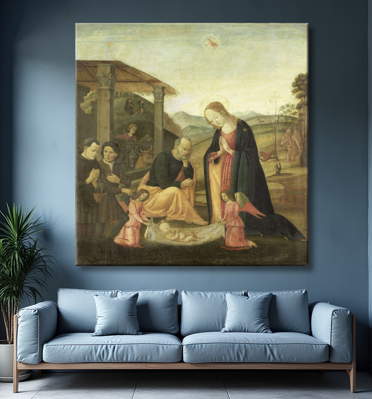 Reproduction Adoration de l'Enfant Jésus de Jacopo del Sellaio avec decor