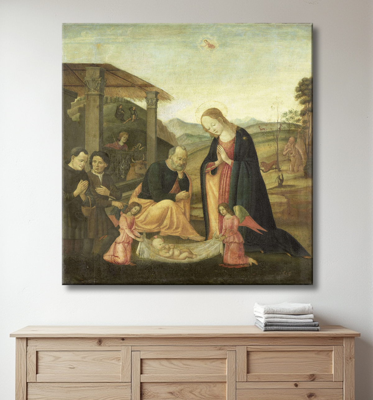 Reproduction Adoration de l'Enfant Jésus de Jacopo del Sellaio avec decor
