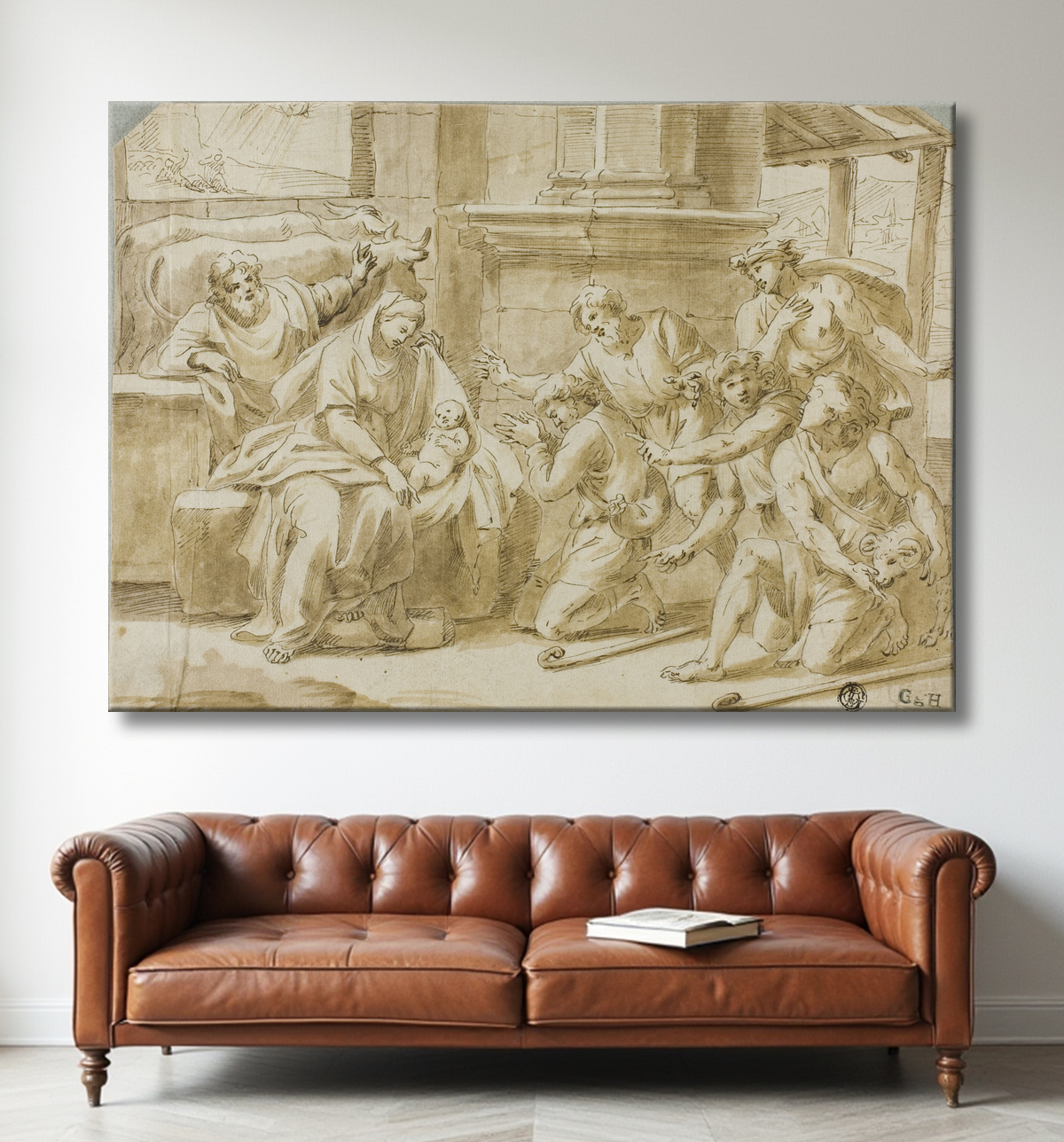 Reproduction Adoration des bergers de Nicolas Poussin avec decor