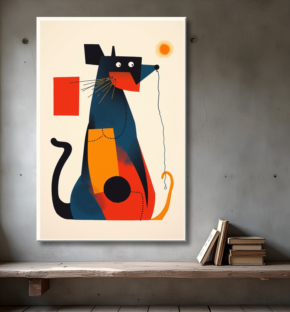 Tableau minimaliste d'un animal stylisé aux formes géométriques, inspiré par le cubisme et le pop art. Un design moderne idéal pour une décoration scandinave ou contemporaine.