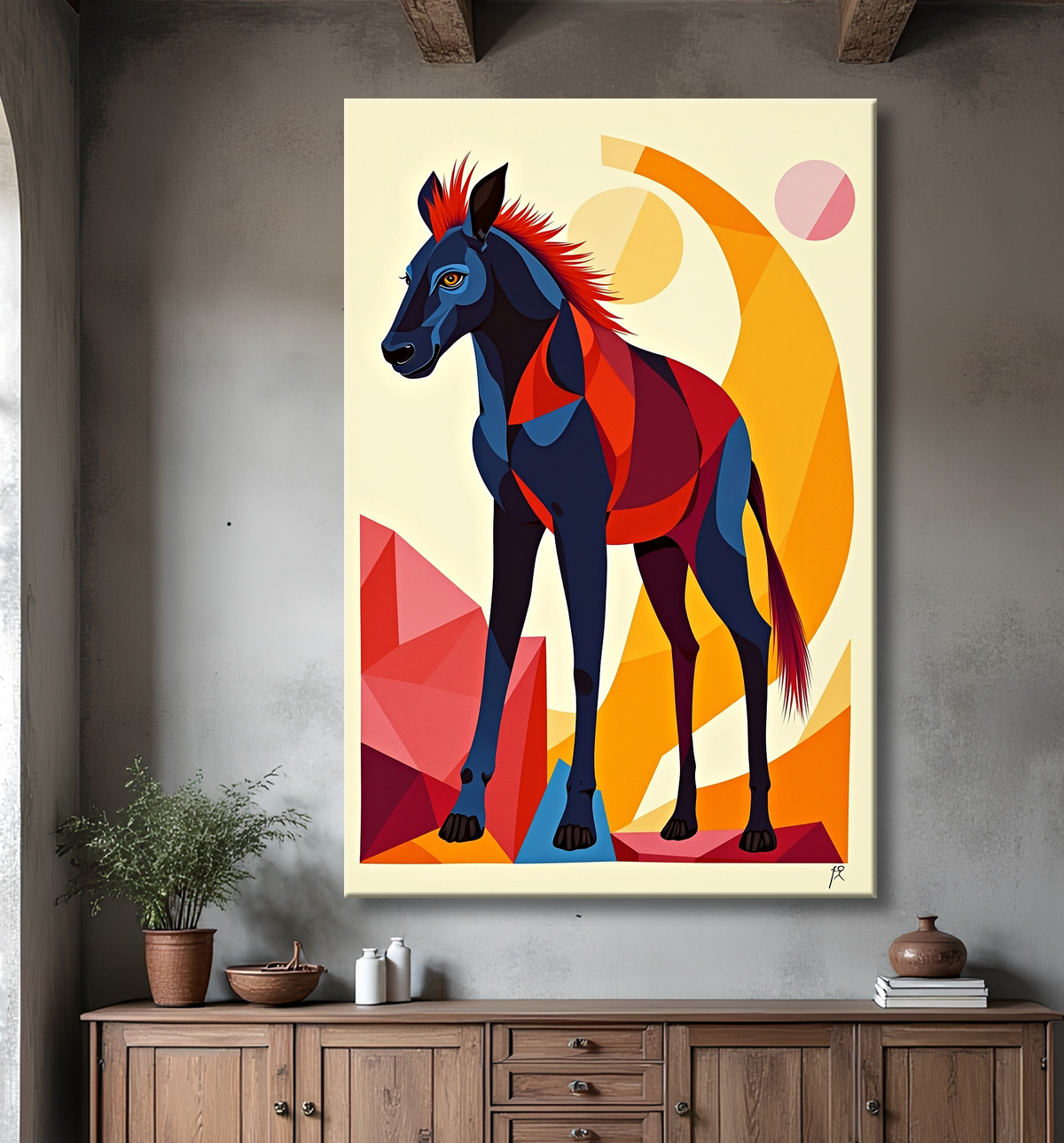 Tableau & affiche minimaliste animal géométrique avec decor