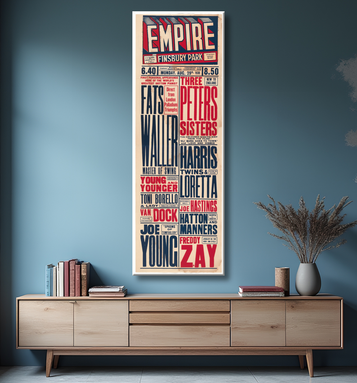 Reproduction Affiche annonçant la performance de Fats Waller à l'Empire Theatre de Finsbury Park de Unidentified avec decor