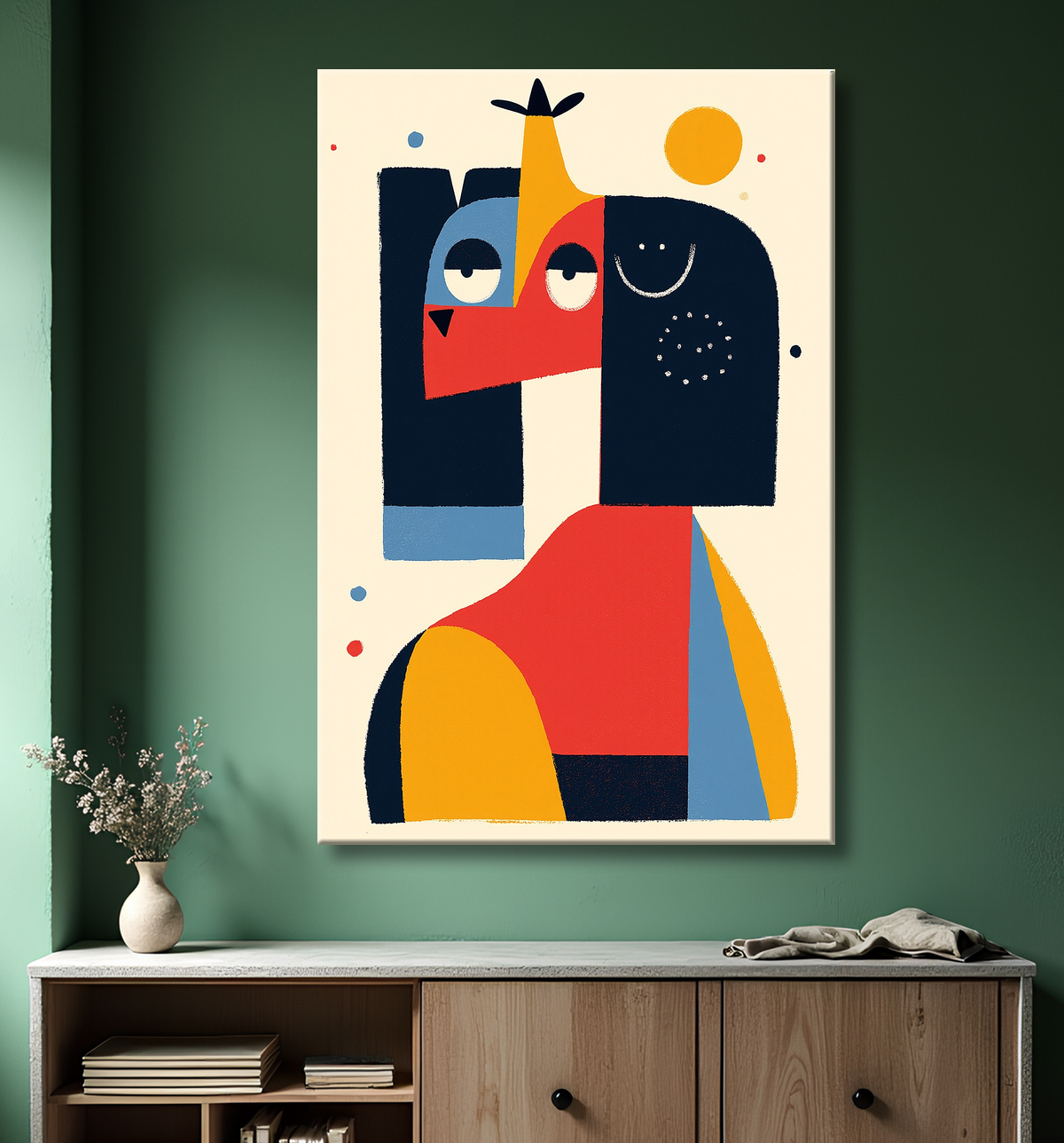 Tableau minimaliste et contemporain d'un chien avec decor