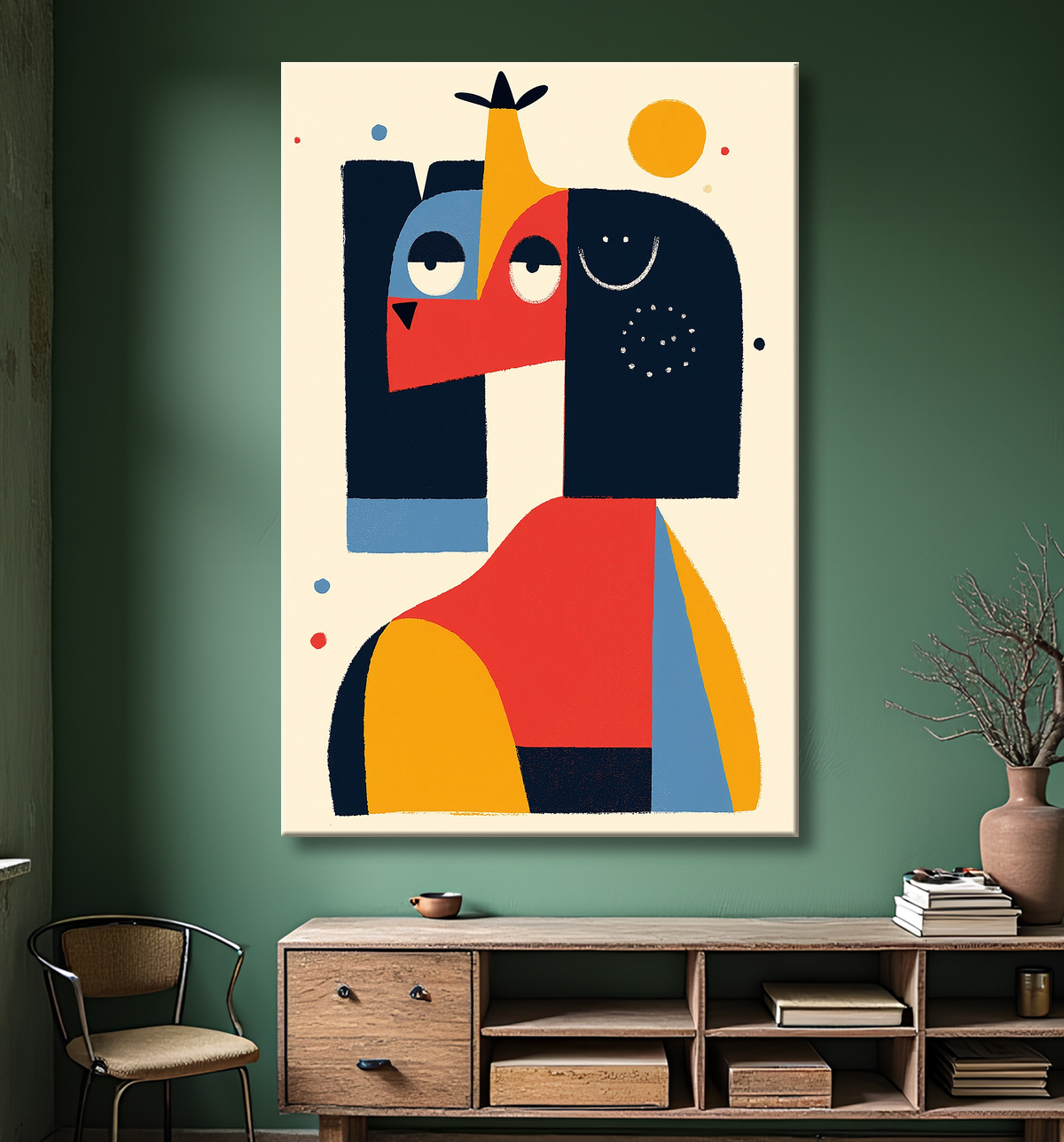 Tableau minimaliste et contemporain d'un chien avec decor
