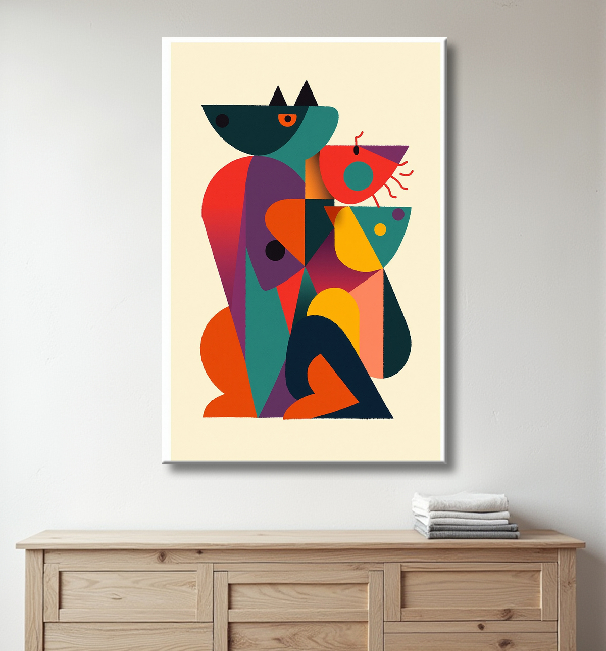 Tableau affiche minimaliste chat géométrique moderne  avec decor