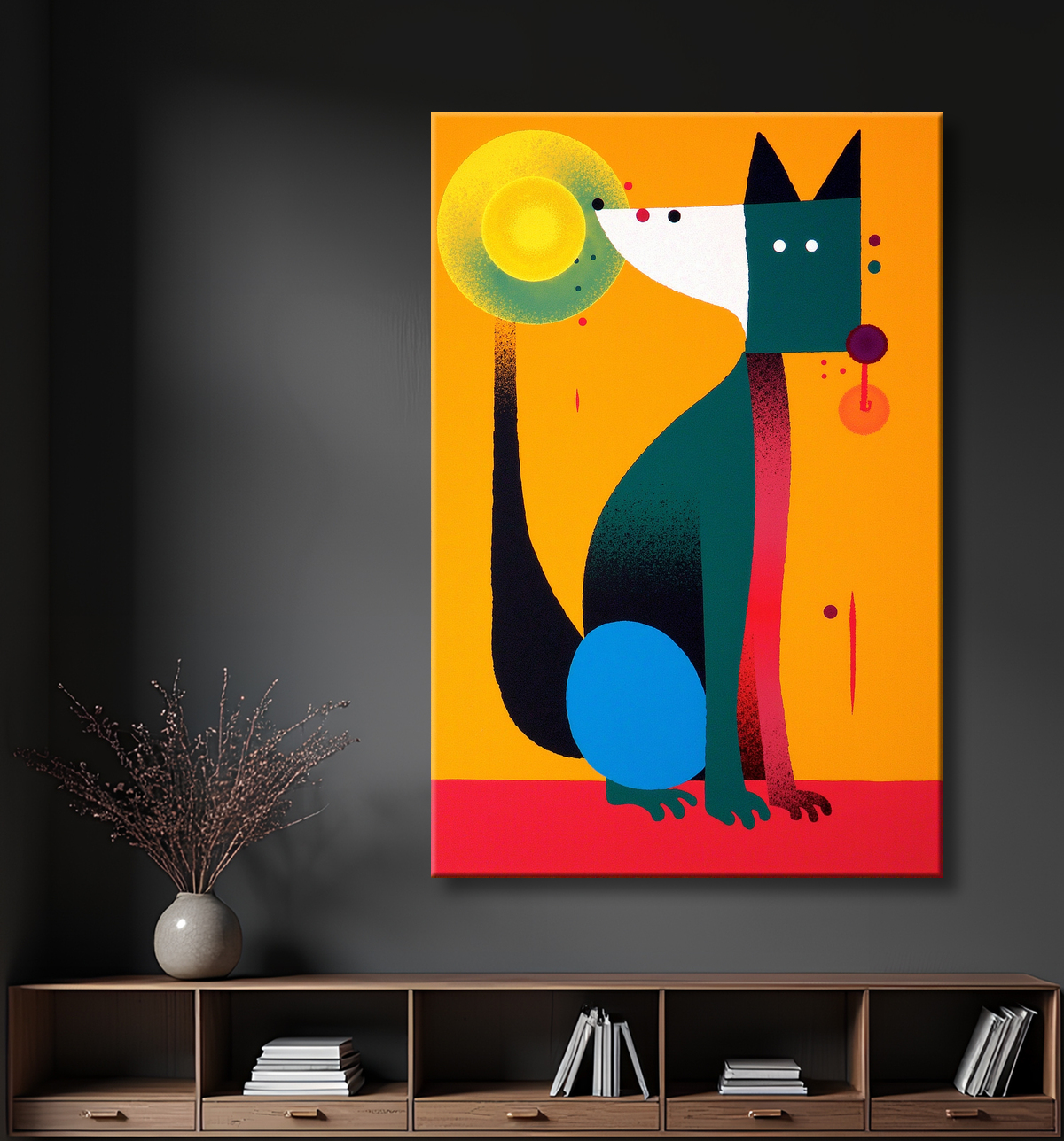 Tableau affiche minimaliste chat géométrique moderne  avec decor