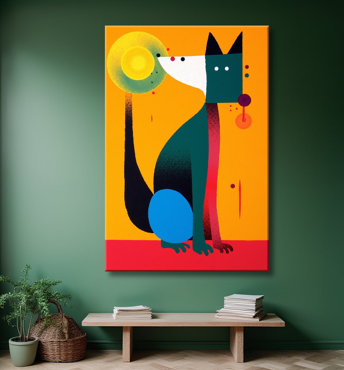 Tableau affiche minimaliste chat géométrique moderne  avec decor