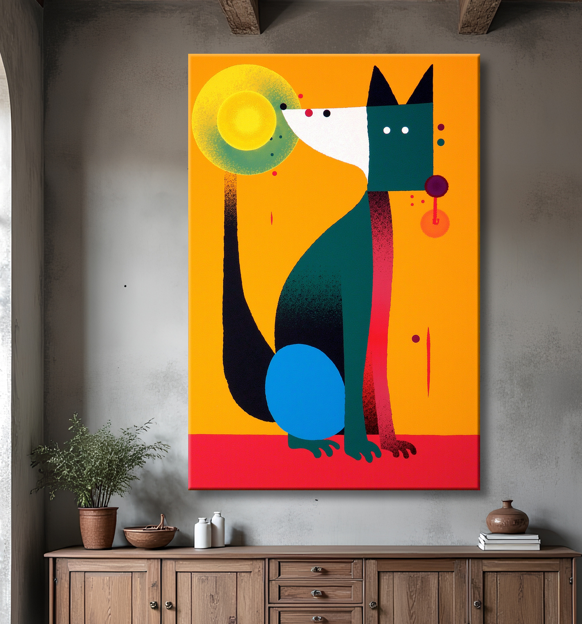 Tableau affiche minimaliste chat géométrique moderne  avec decor