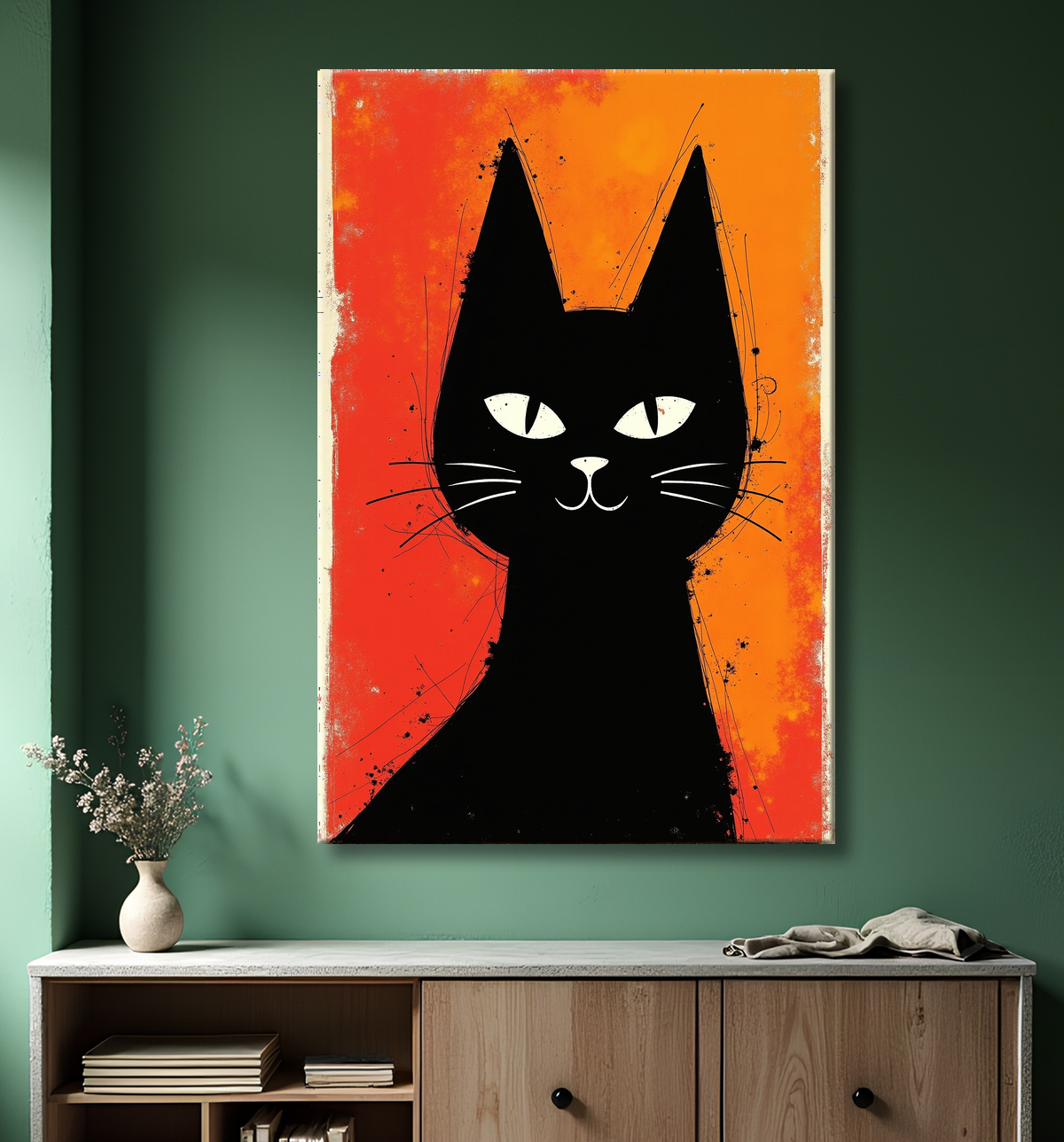 Tableau affiche minimaliste chat géométrique moderne  avec decor