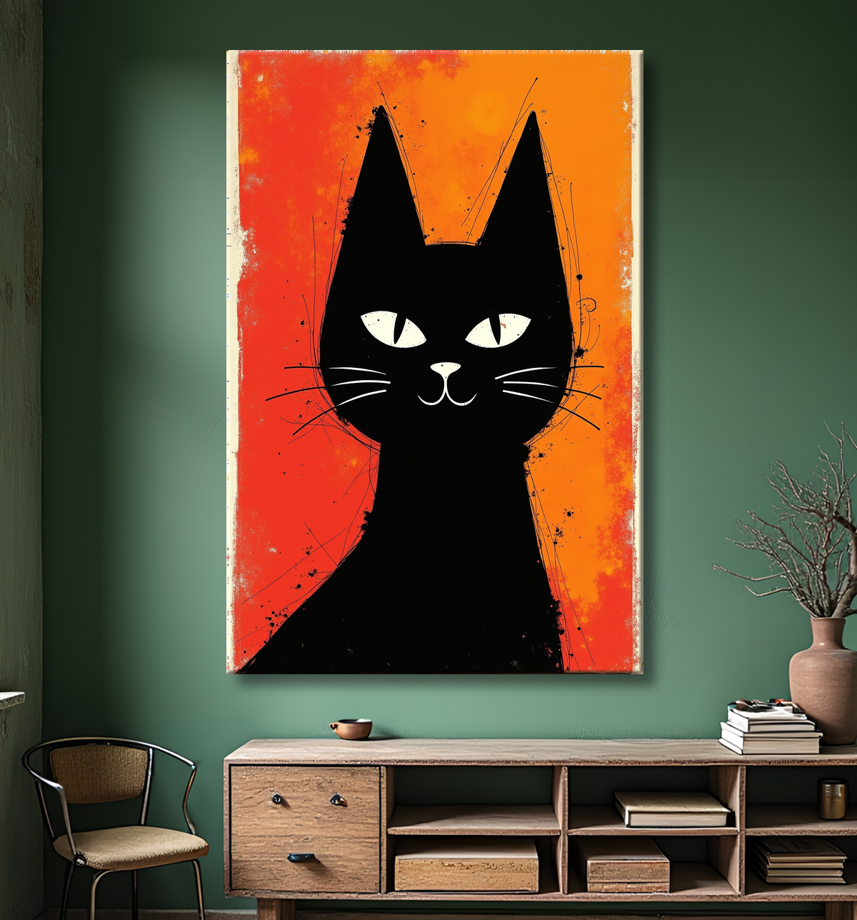 Tableau affiche minimaliste chat géométrique moderne  avec decor