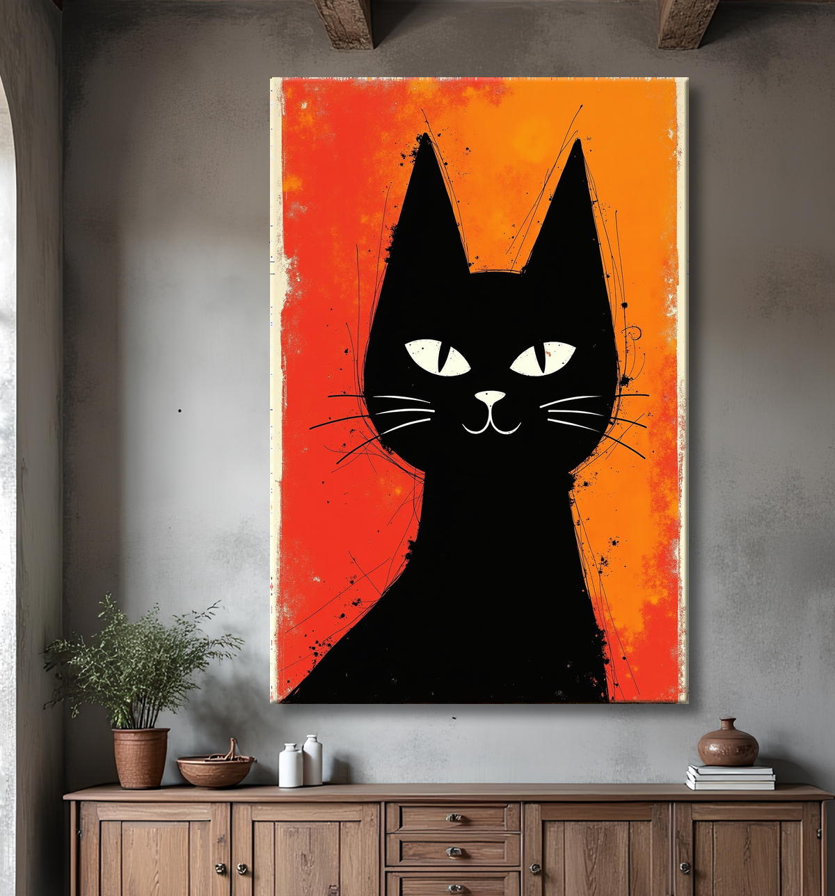 Tableau affiche minimaliste chat géométrique moderne  avec decor