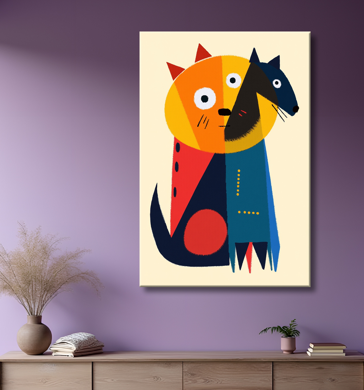 Tableau affiche minimaliste chat géométrique moderne  avec decor