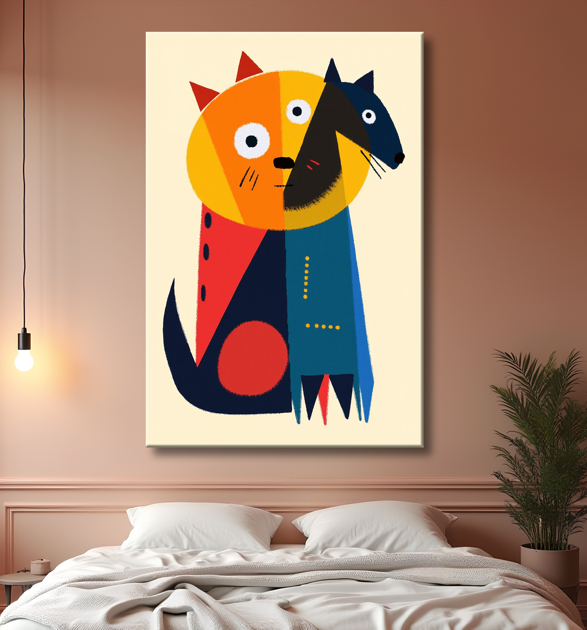 Tableau affiche minimaliste chat géométrique moderne  avec decor