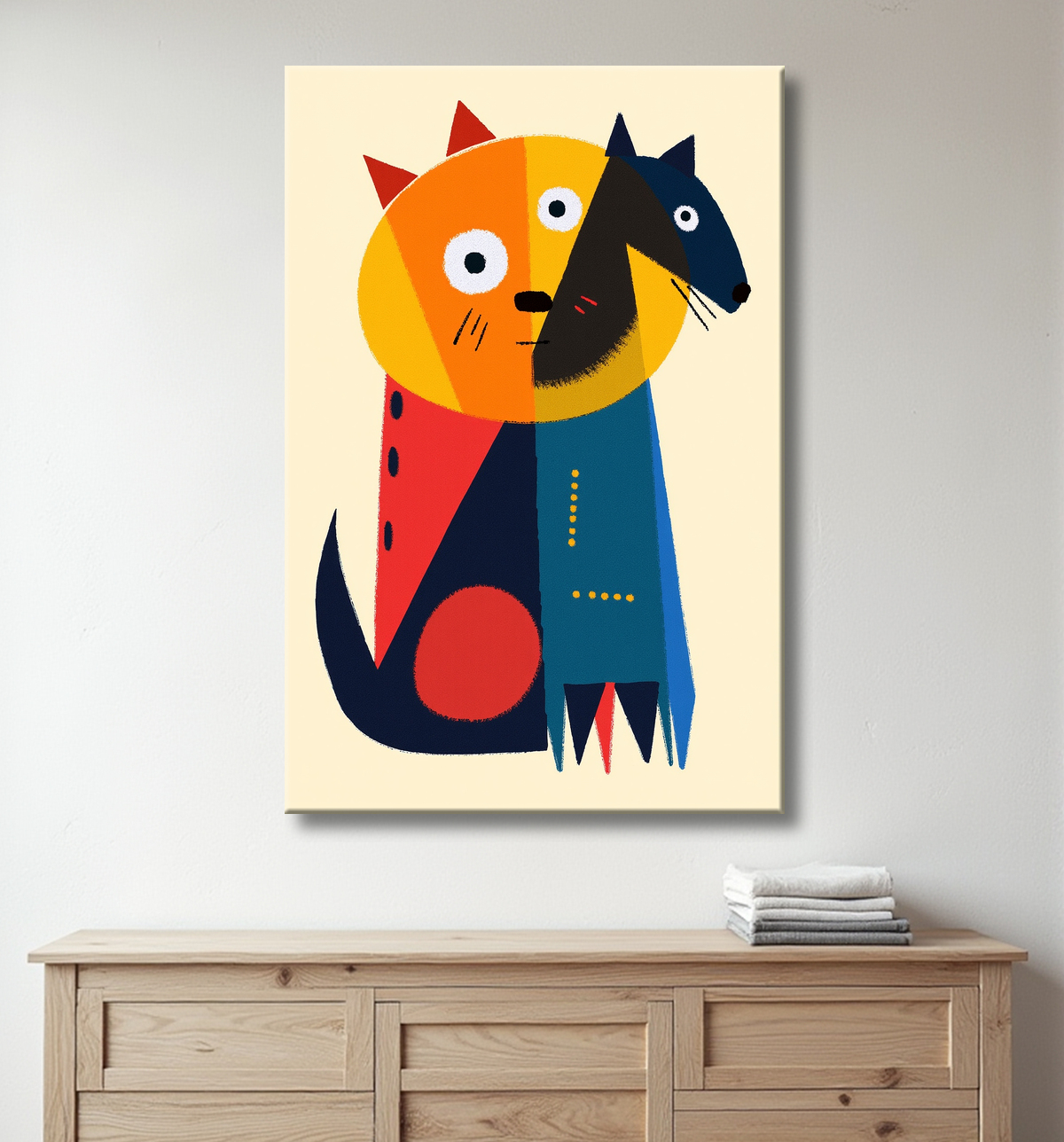 Tableau affiche minimaliste chat géométrique moderne  avec decor