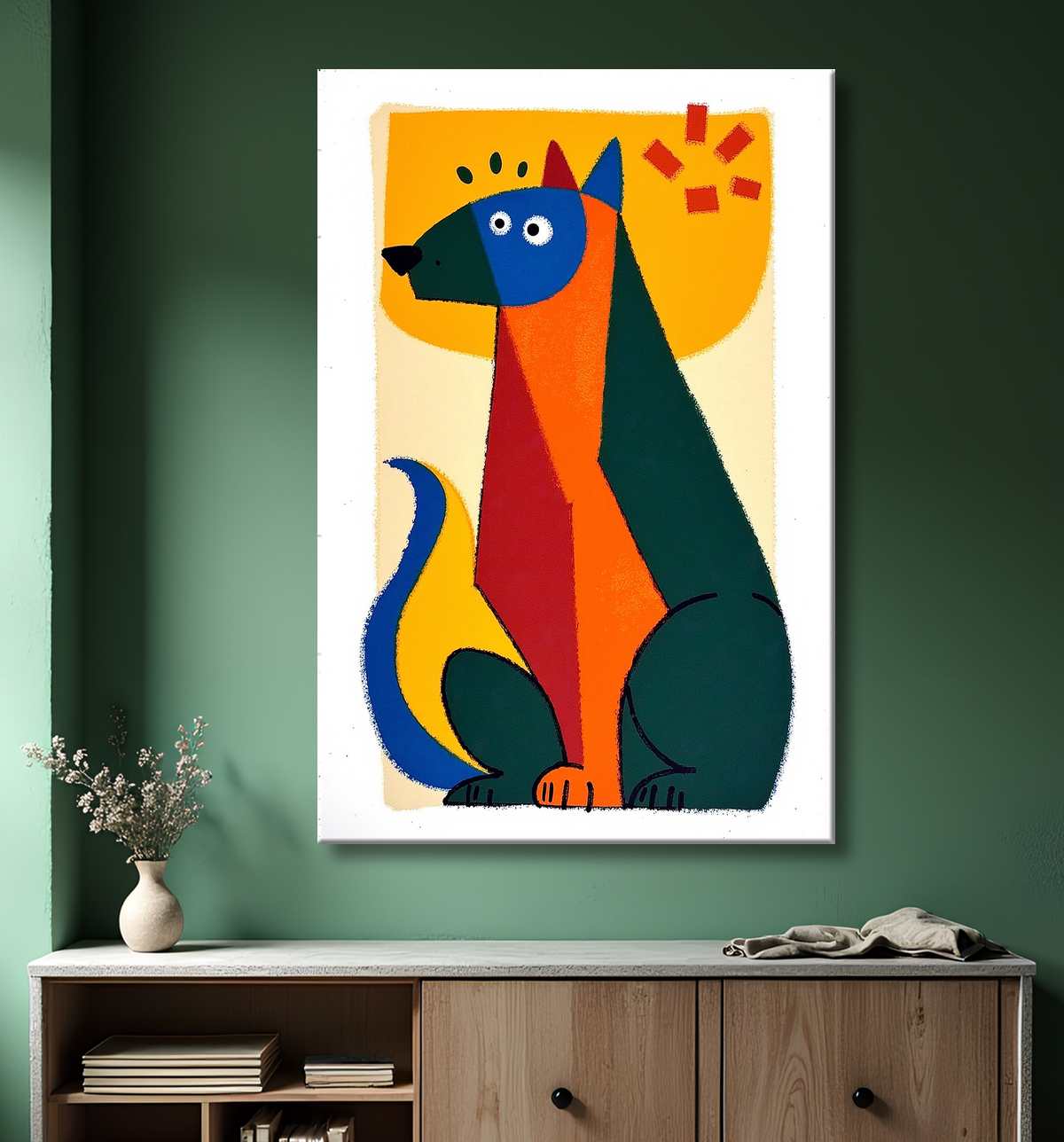 Tableau affiche minimaliste chat géométrique moderne  avec decor