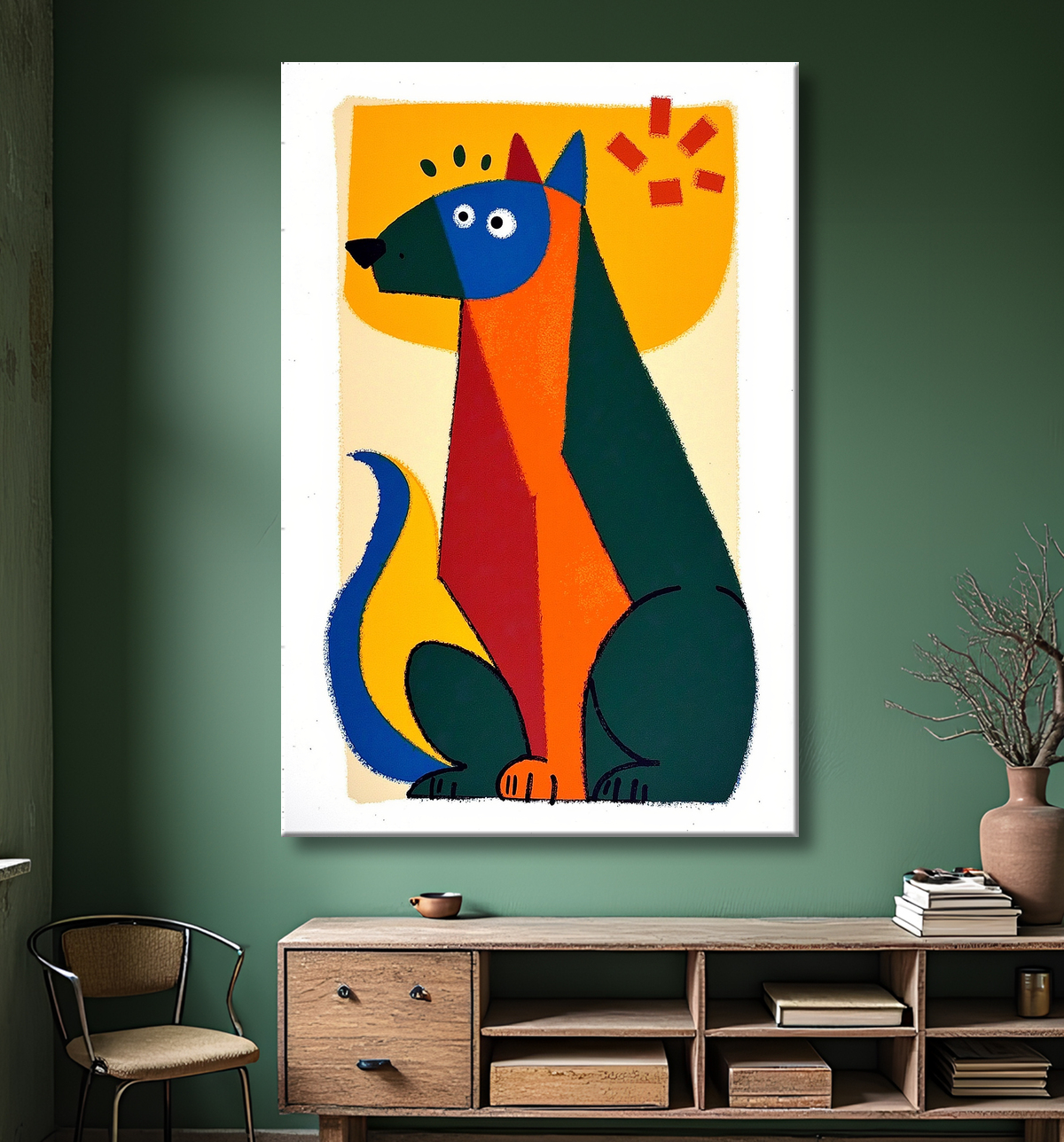 Tableau affiche minimaliste chat géométrique moderne  avec decor