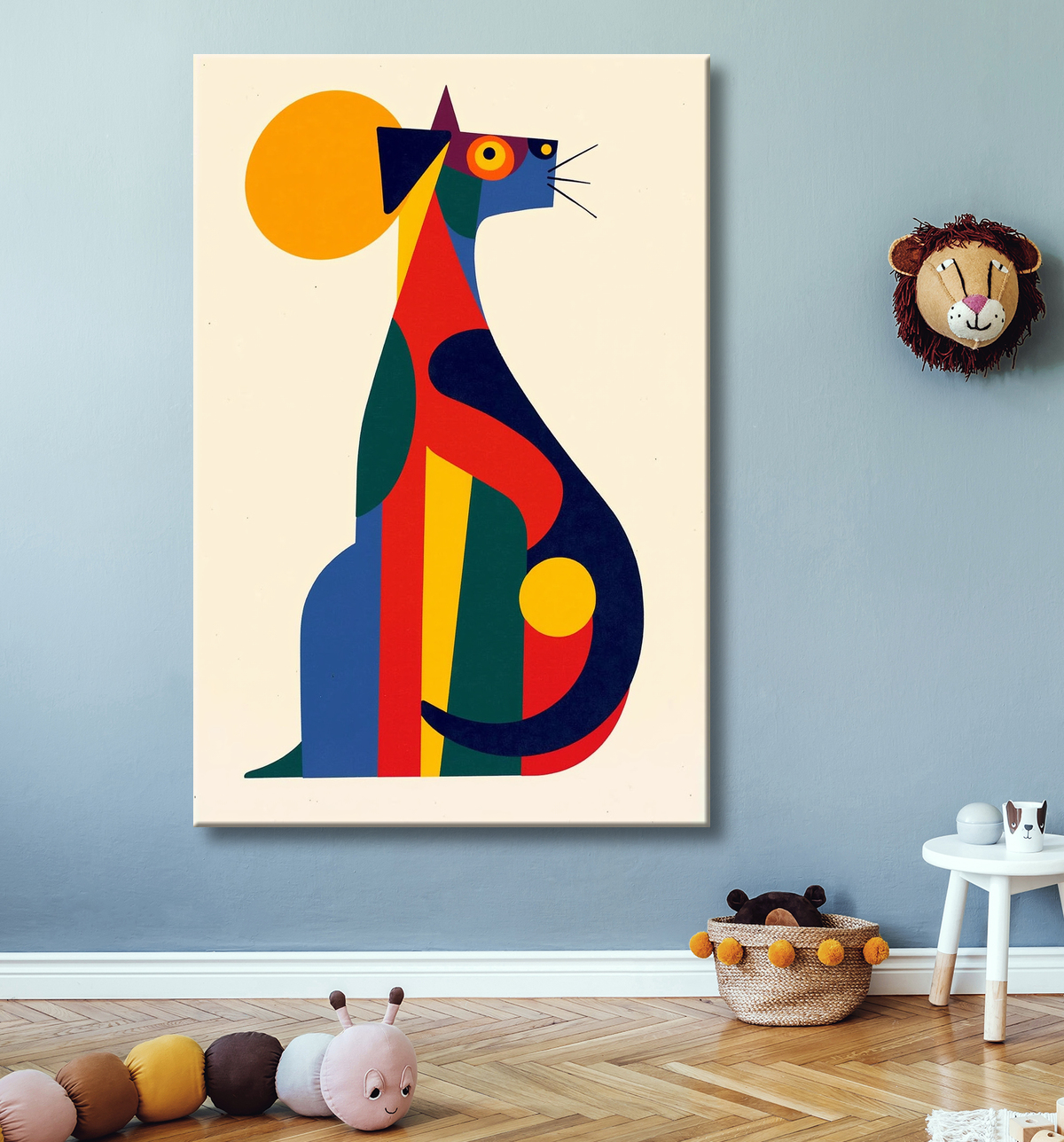 Tableau affiche minimaliste chat géométrique moderne  avec decor