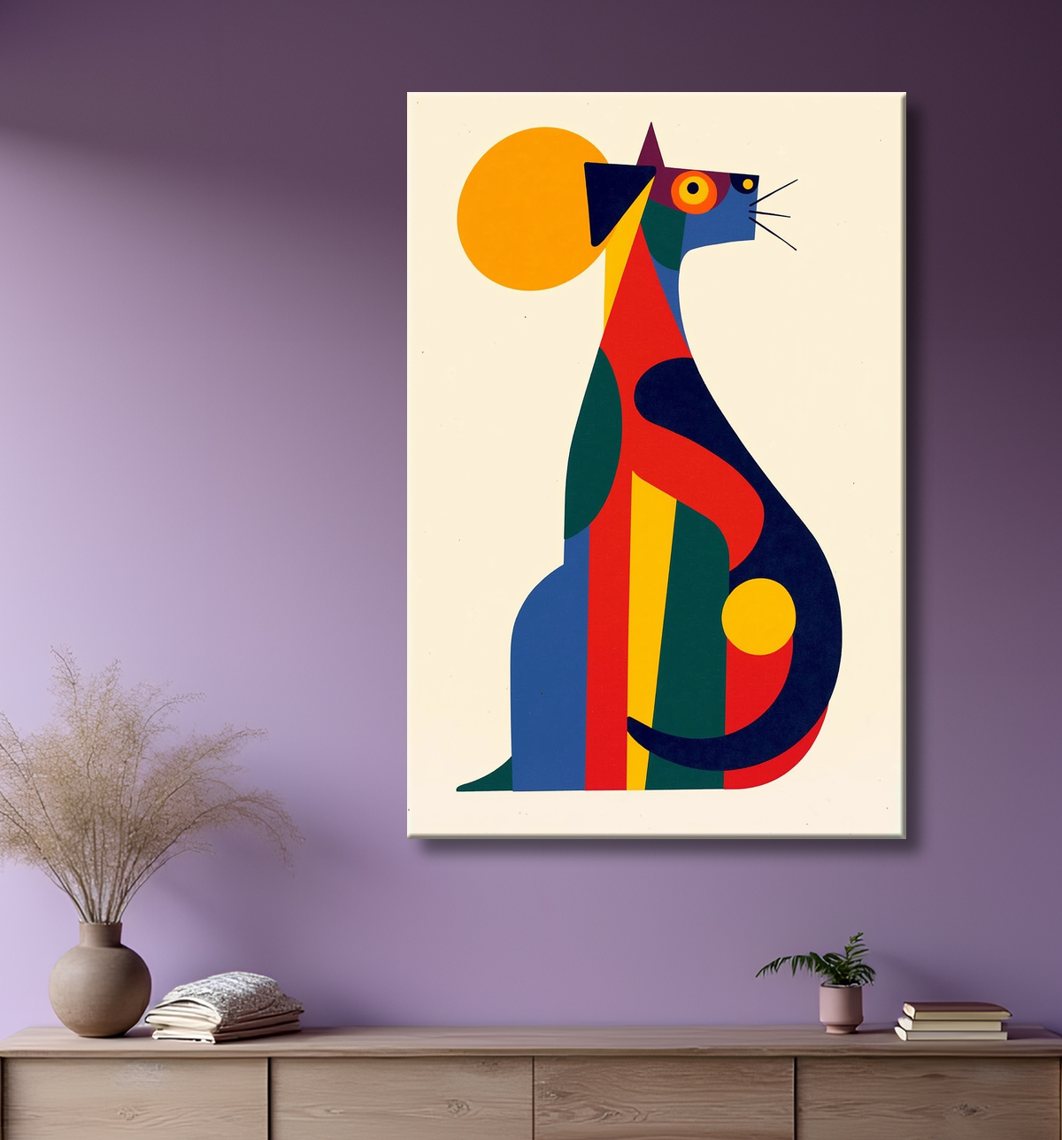 Tableau affiche minimaliste chat géométrique moderne  avec decor