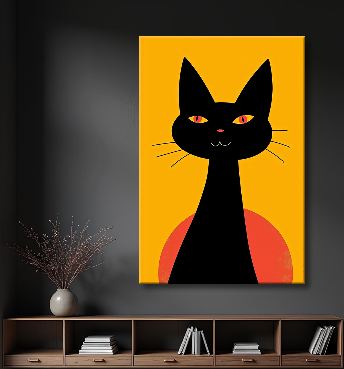 Tableau affiche minimaliste chat géométrique moderne  avec decor