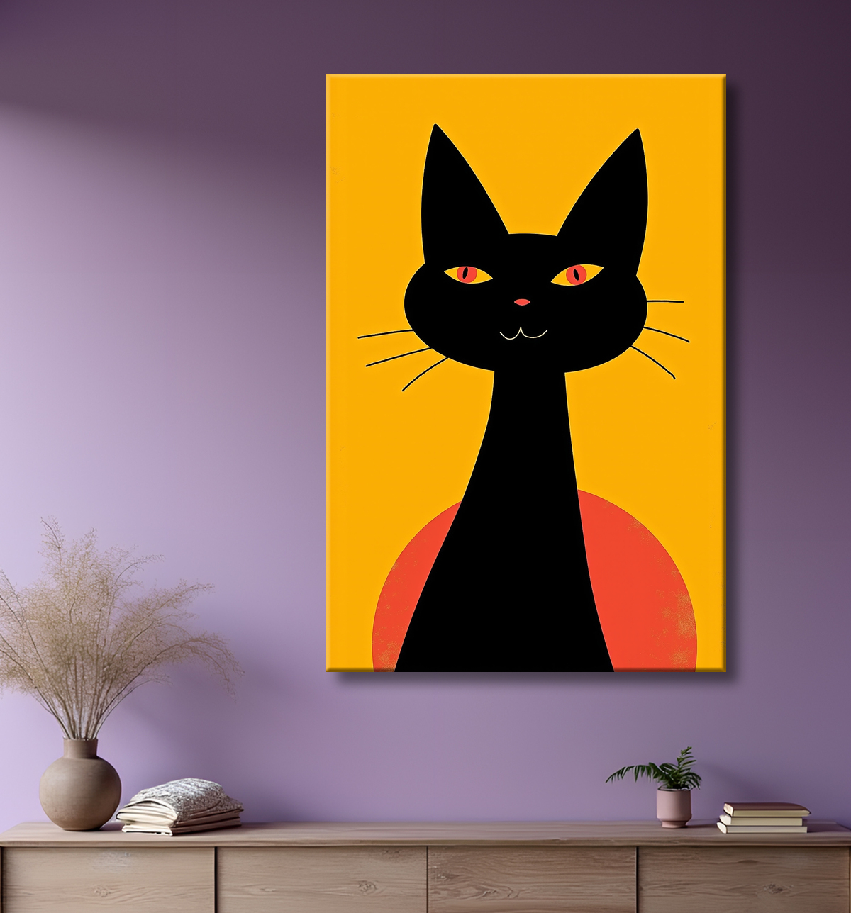 Tableau affiche minimaliste chat géométrique moderne  avec decor