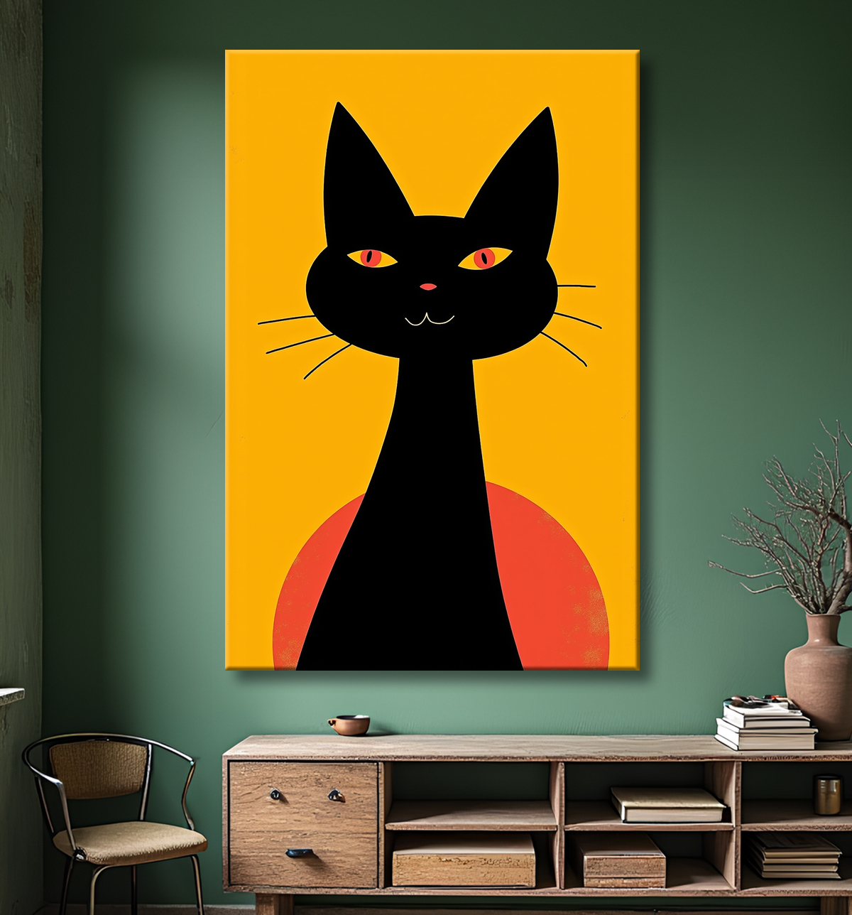 Tableau affiche minimaliste chat géométrique moderne  avec decor