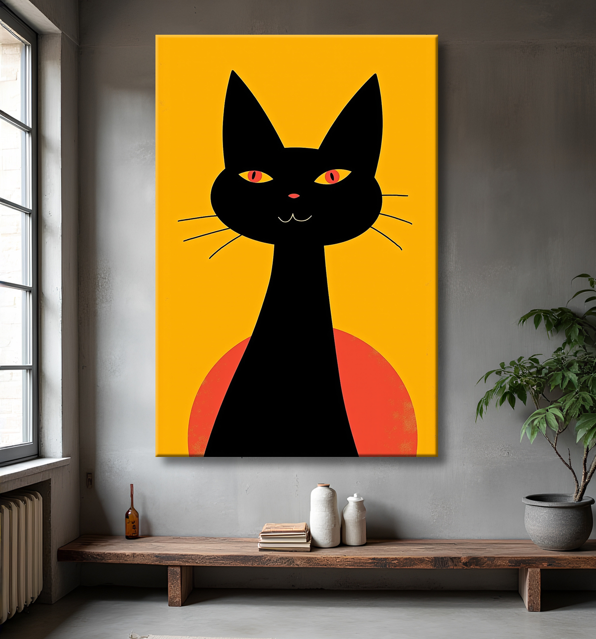 Tableau affiche minimaliste chat géométrique moderne  avec decor