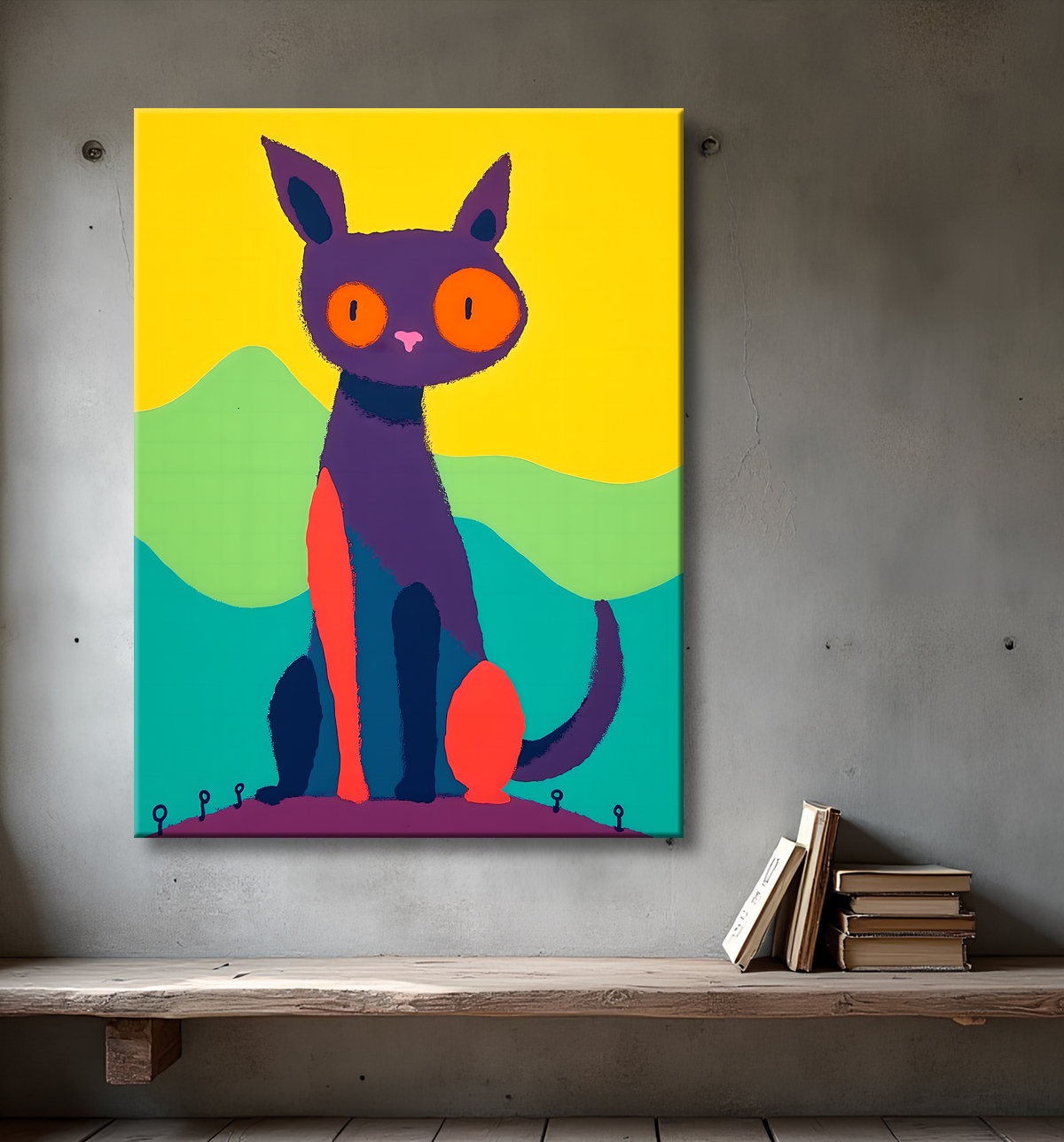 Tableau affiche minimaliste chat géométrique moderne  avec decor