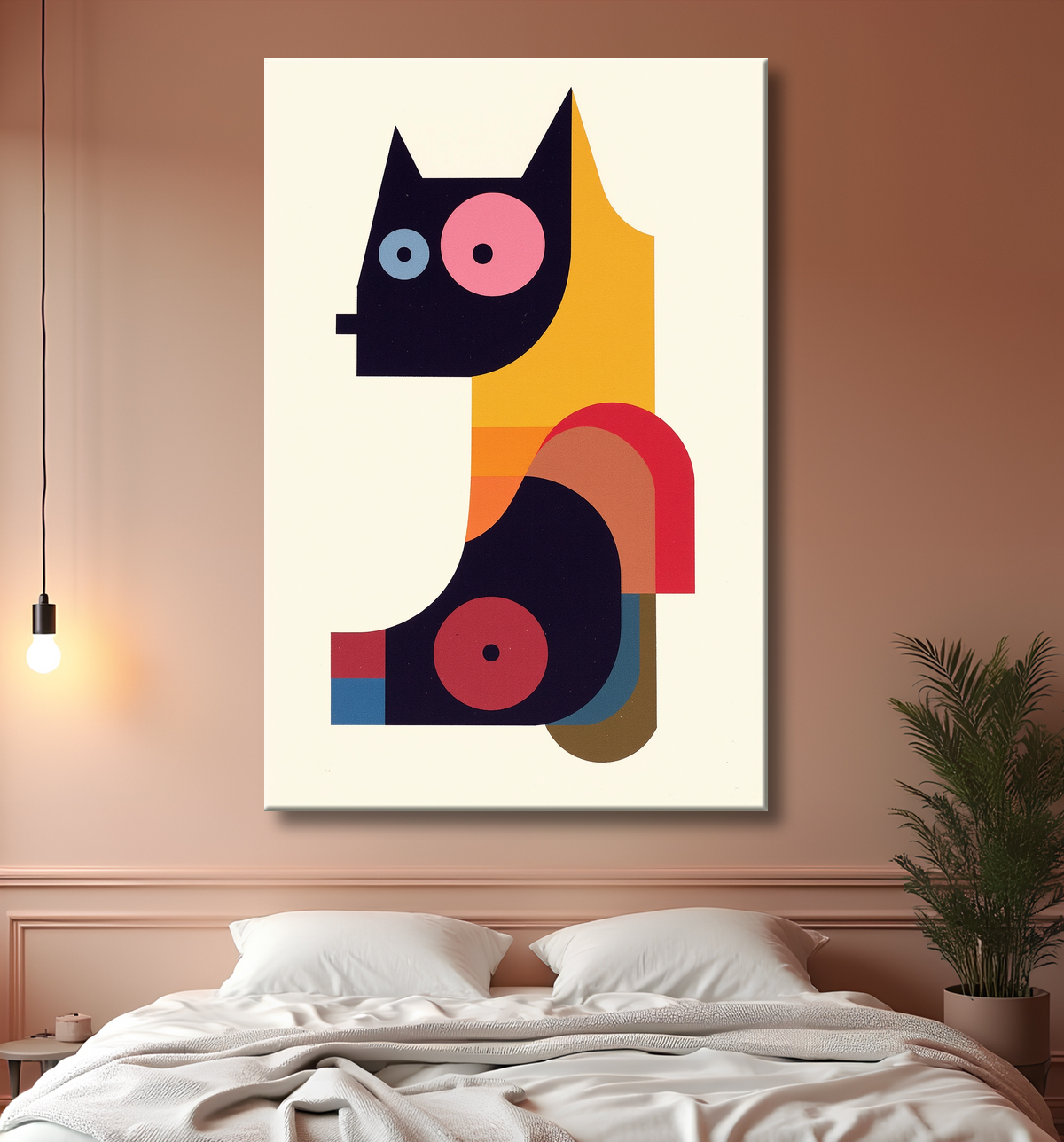 Tableau affiche minimaliste chat géométrique moderne  avec decor