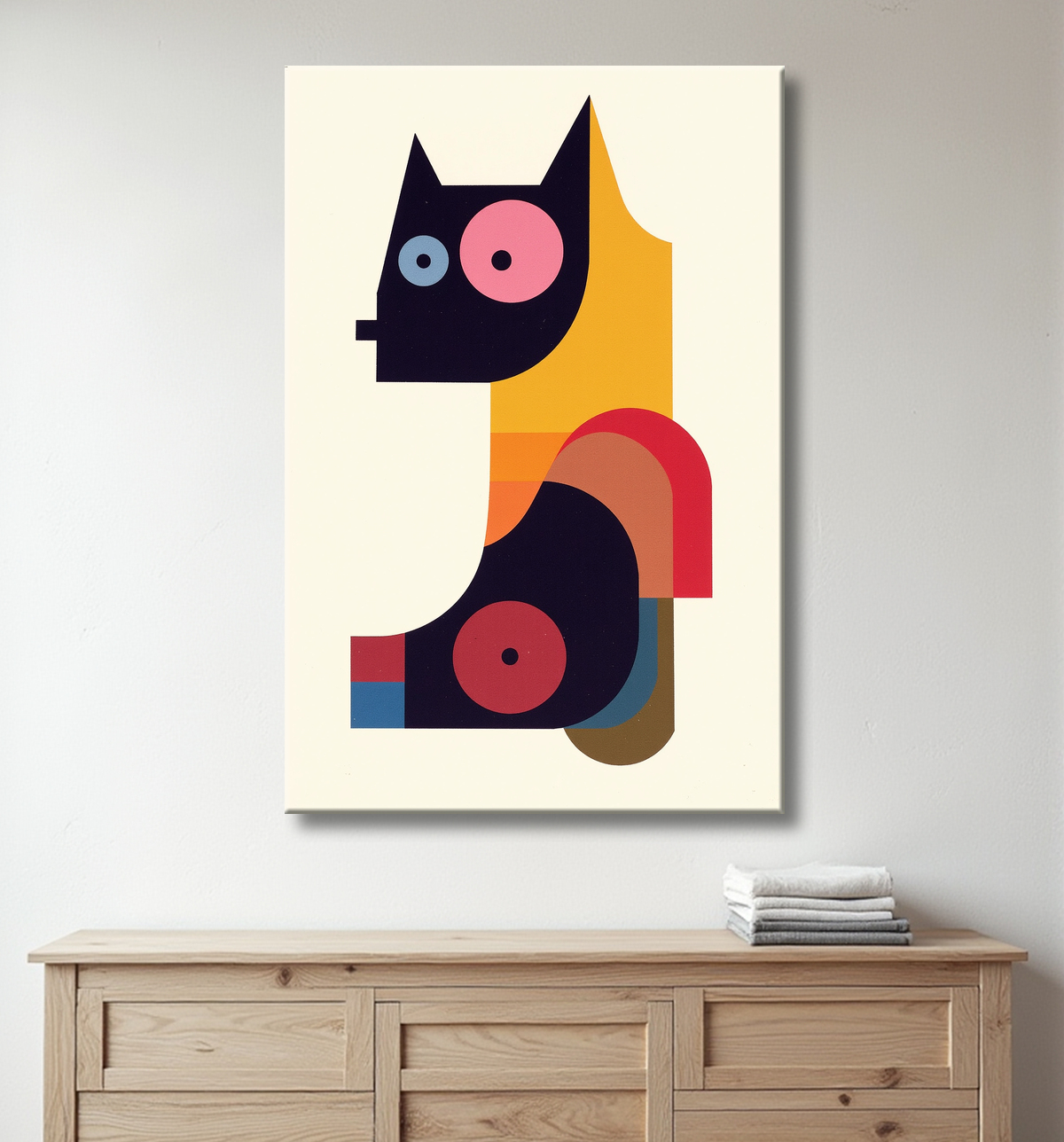 Tableau affiche minimaliste chat géométrique moderne  avec decor