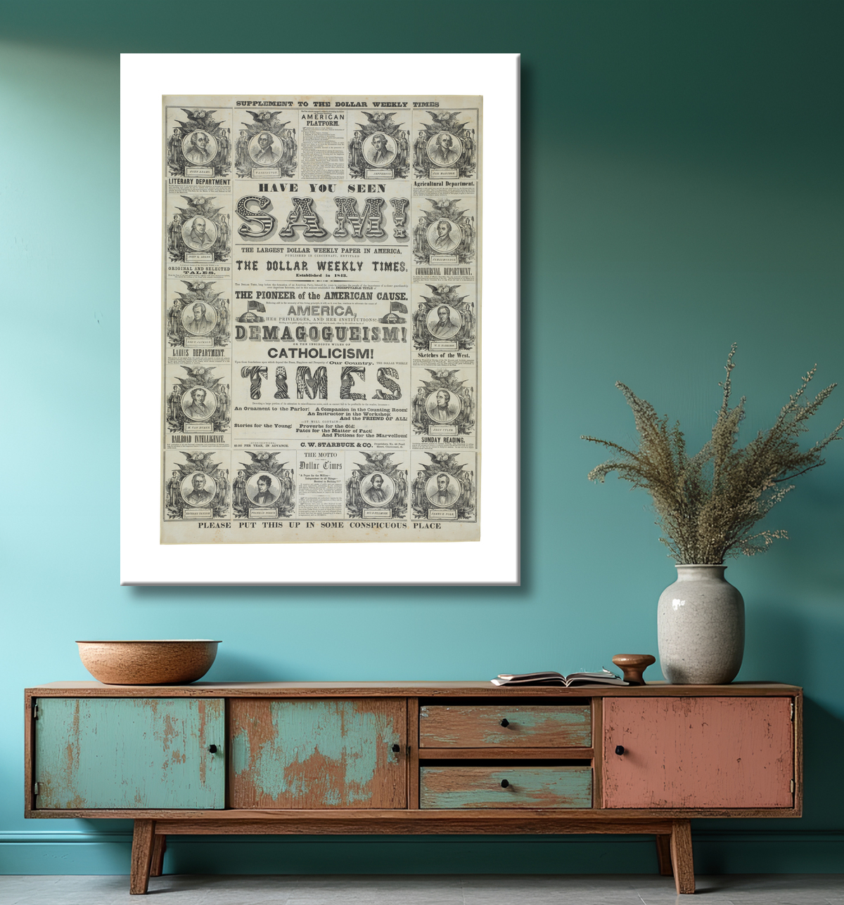 Reproduction Affiche Ne sais rien, 1854 de Washington, George avec decor