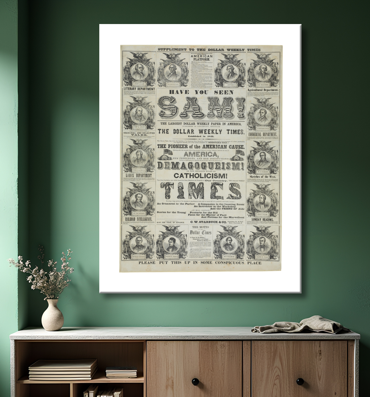 Reproduction Affiche Ne sais rien, 1854 de Washington, George avec decor