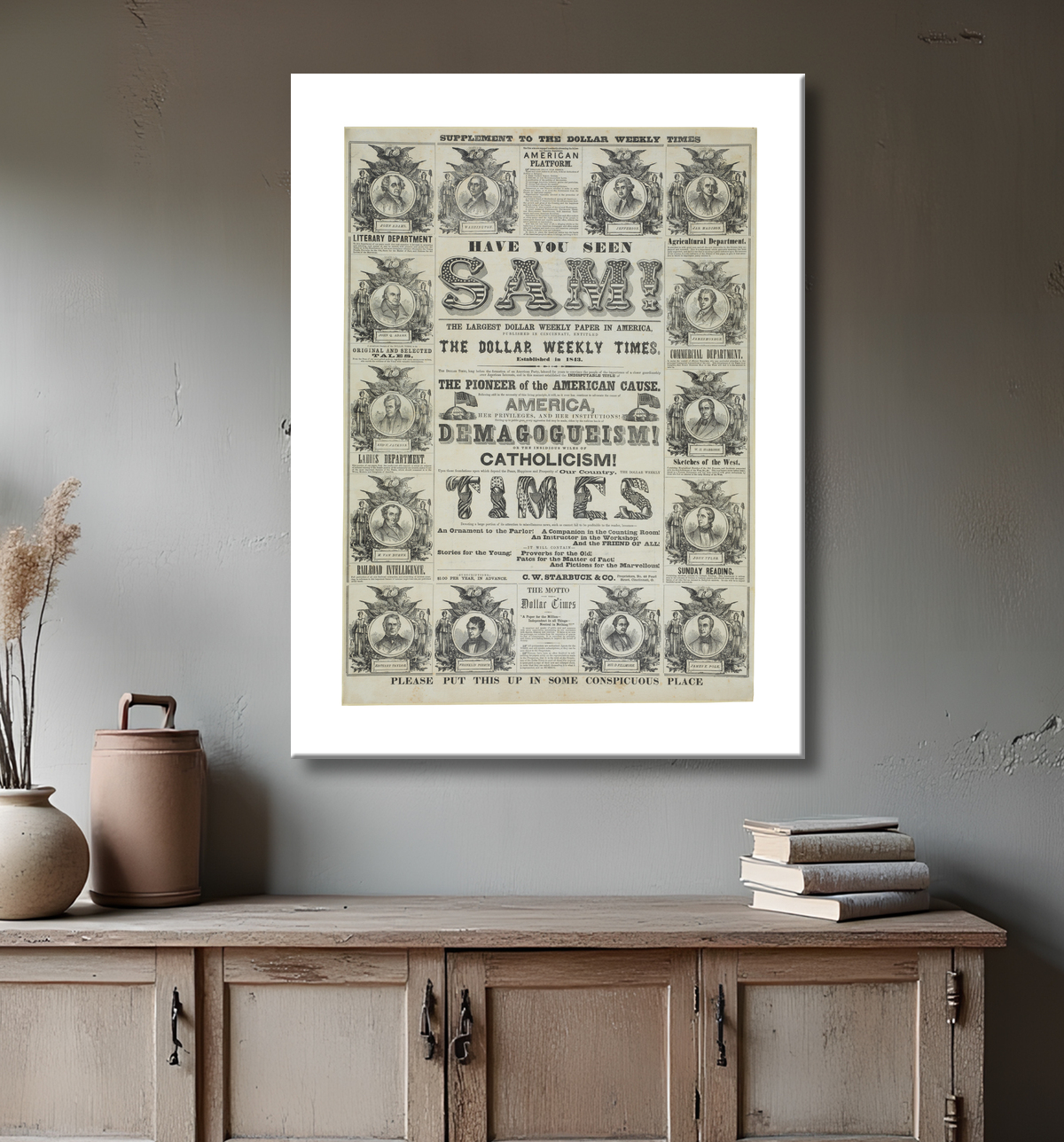 Reproduction Affiche Ne sais rien, 1854 de Washington, George avec decor
