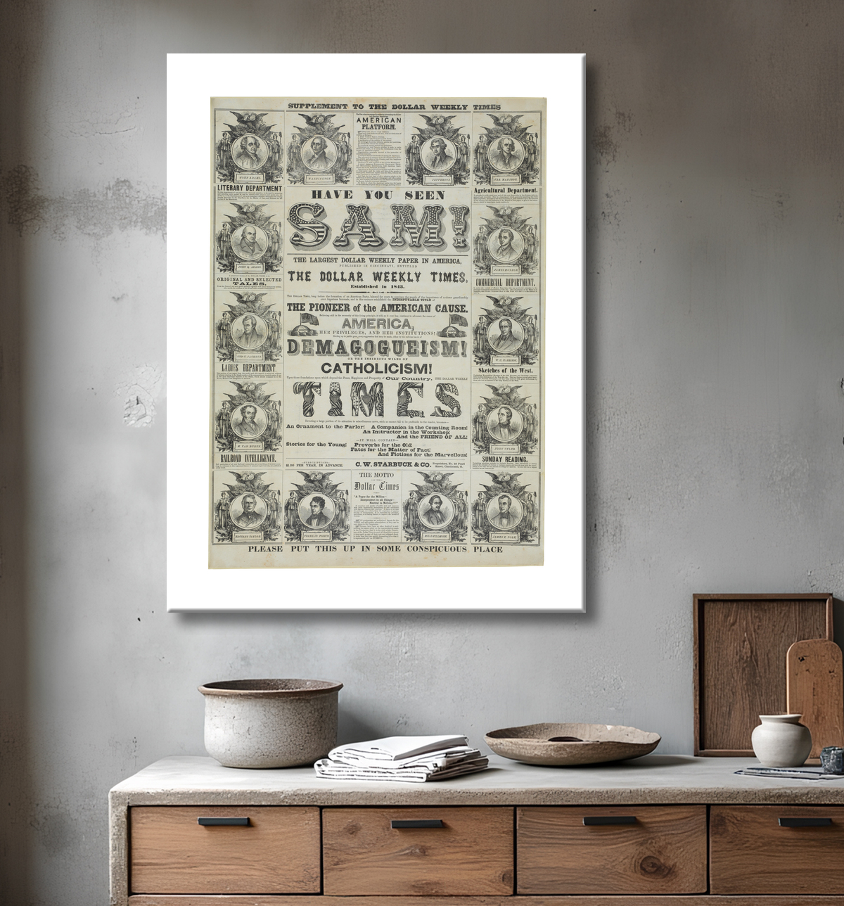 Reproduction Affiche Ne sais rien, 1854 de Washington, George avec decor