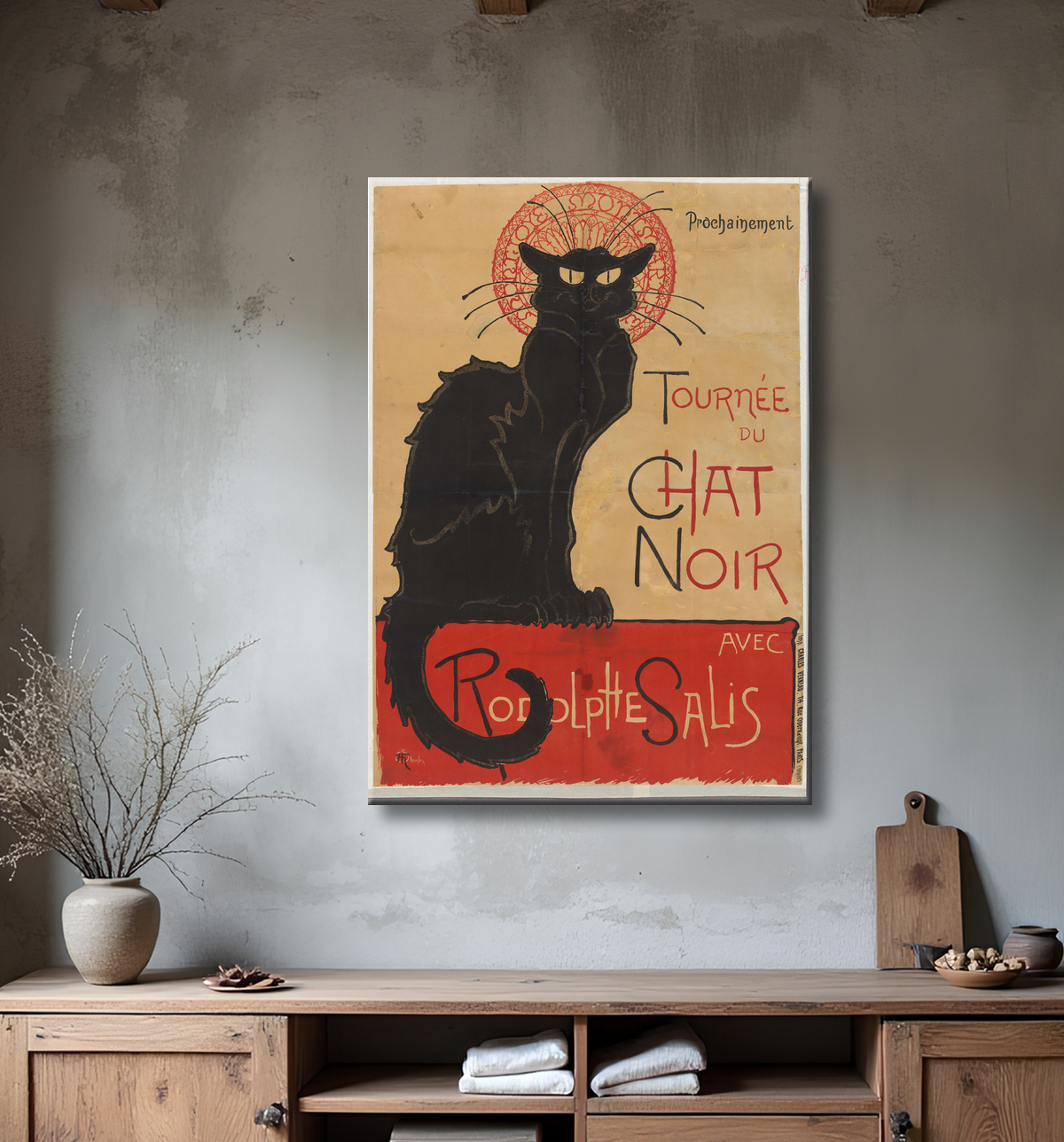 Reproduction Affiche pour le café du théâtre Le Chat Noir à Paris de Théophile Alexandre Steinlen avec decor