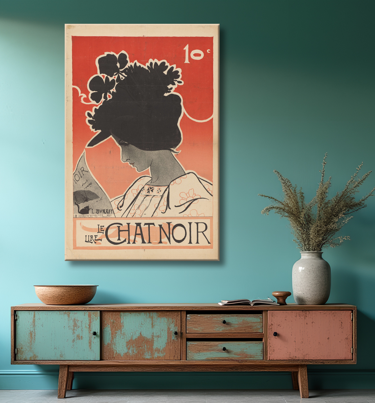 Reproduction Affiche pour le magazine Le Chat Noir de Léonce Burret avec decor