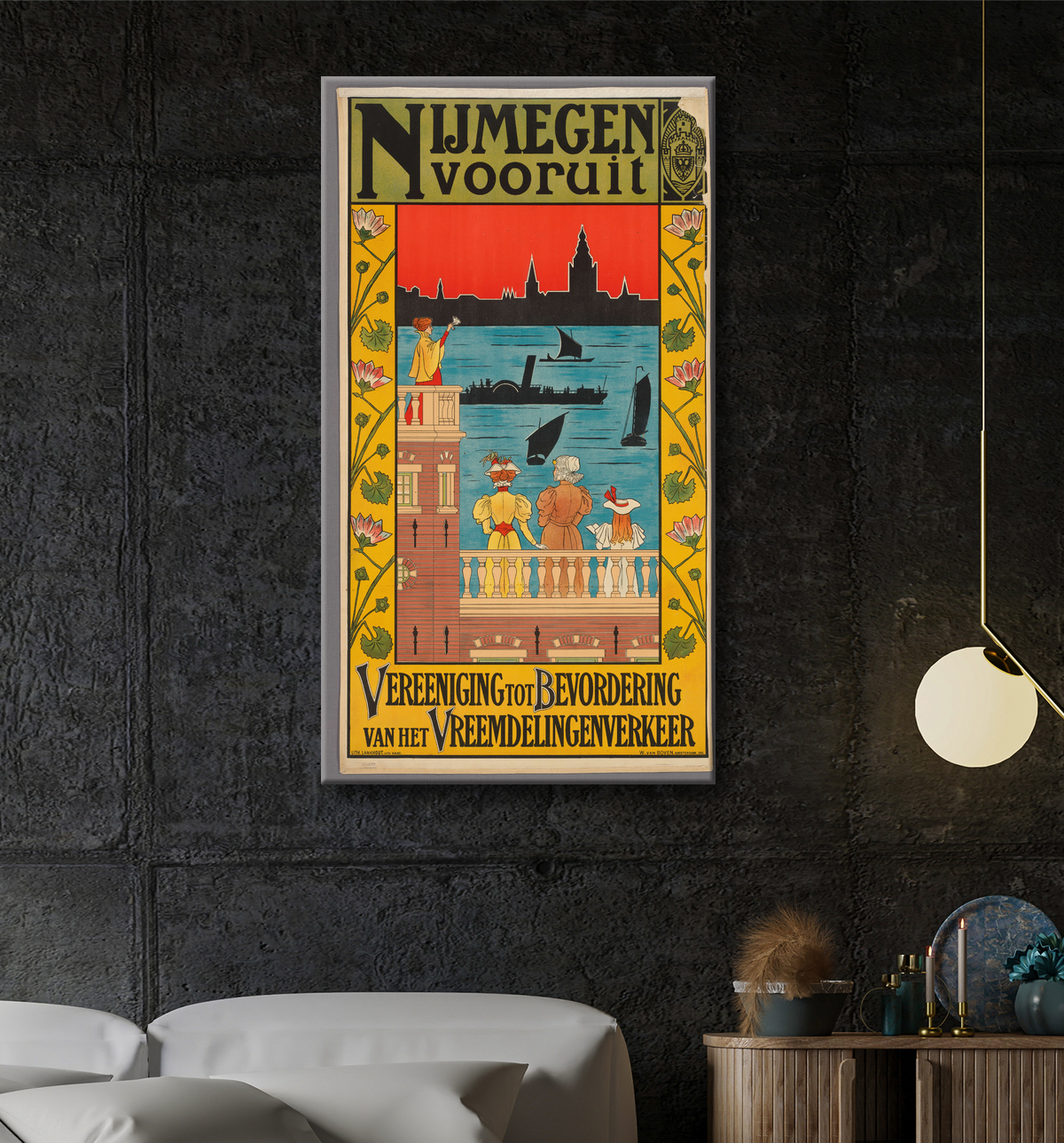 Reproduction Affiche pour promouvoir le tourisme à Nimègue de Willem van Boven avec decor